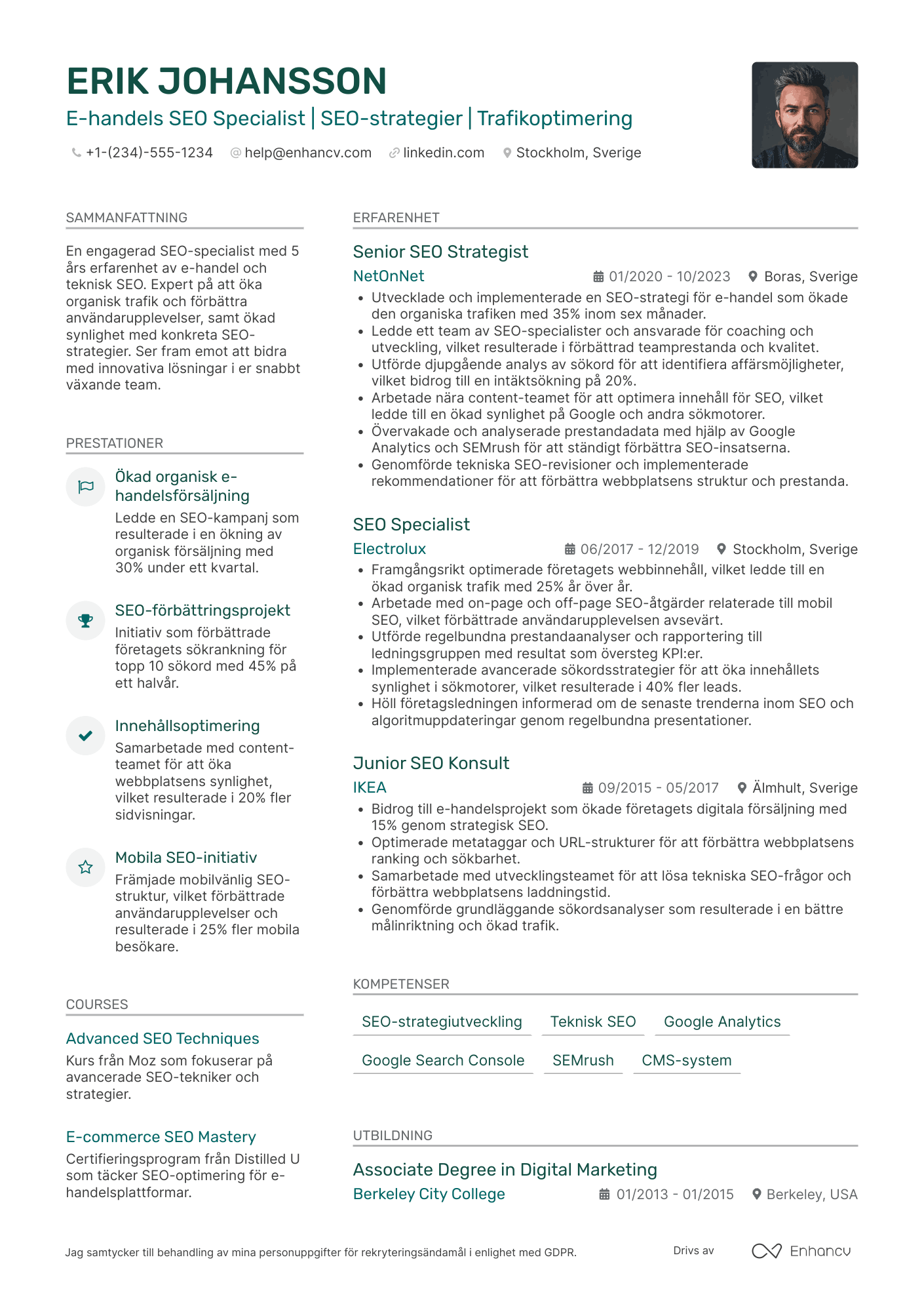 CV för E commerce SEO Specialist