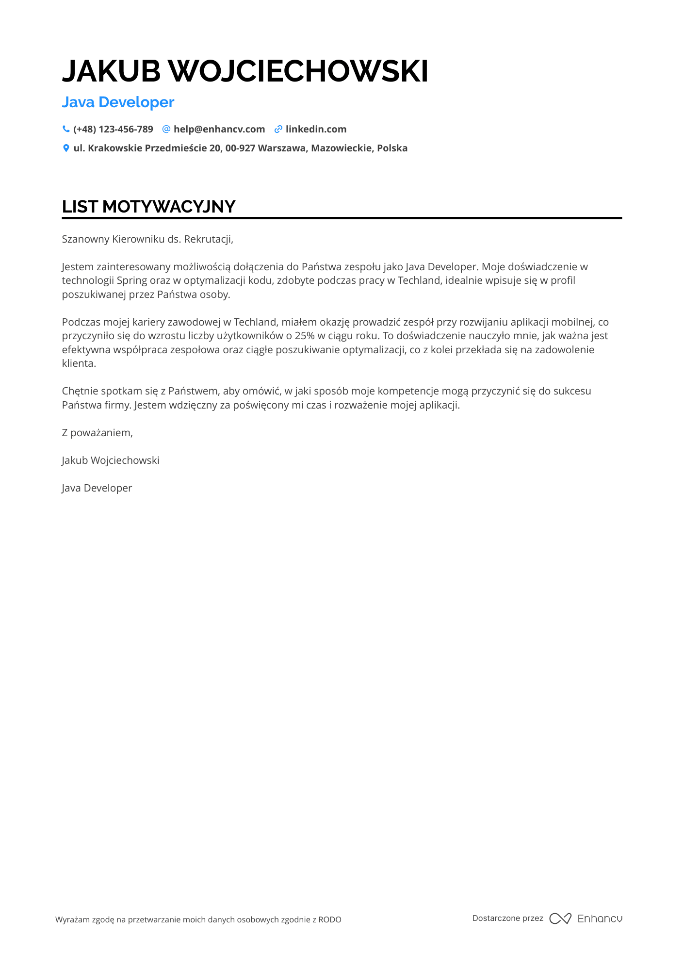List motywacyjny dla Java Developer