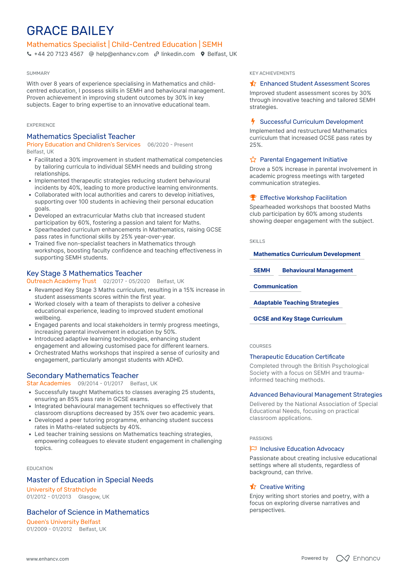 Entry Level Math Teacher CV Examples