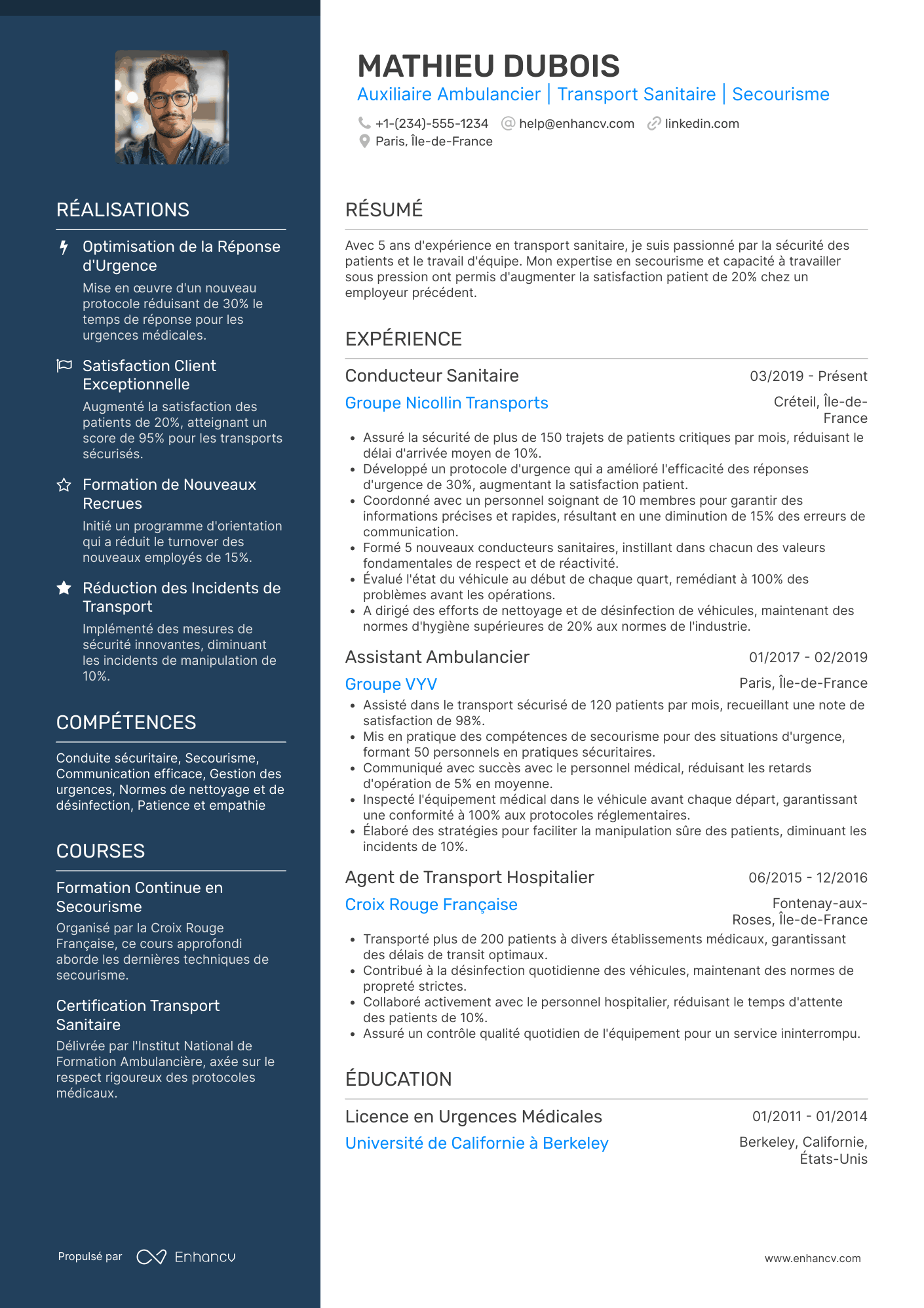 CV d’auxiliaire ambulancier transport sanitaire