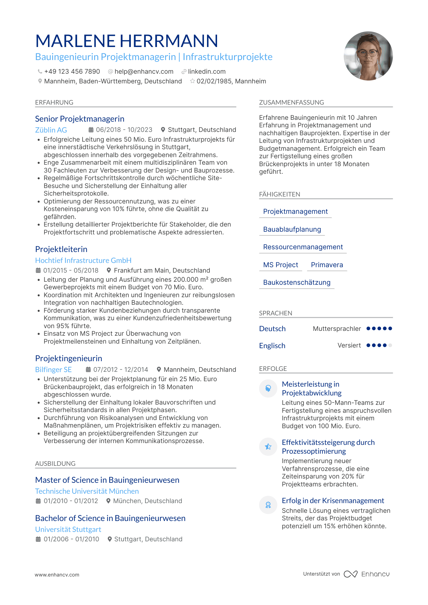 Lebenslauf als Bauingenieur Projektmanager