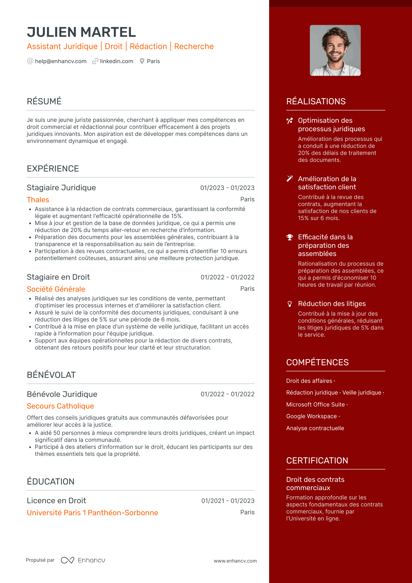 Etudiant en droit pour devenir avocat Exemples de CV