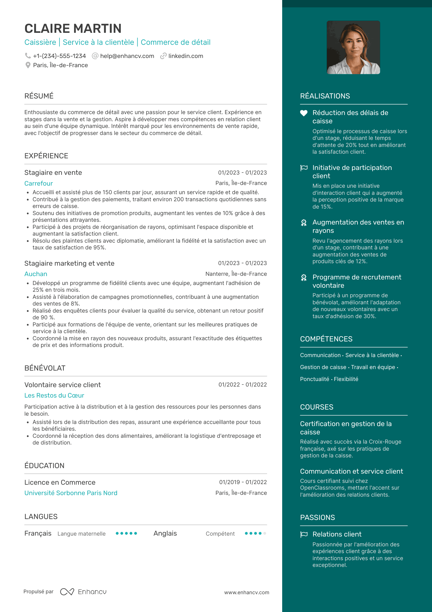 Exemple de CV de caissière sans expérience