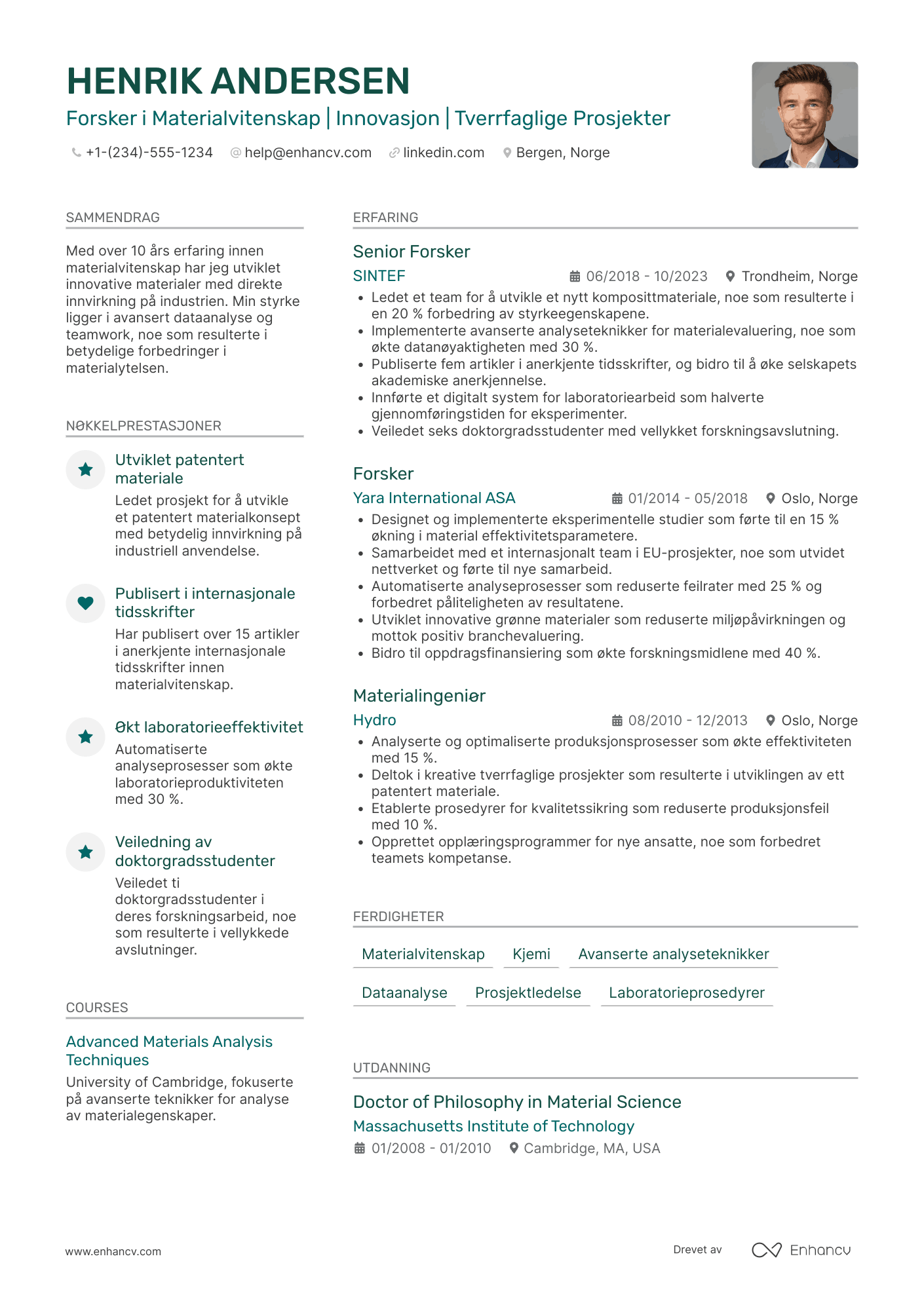 CV for Forsker i Materialvitenskap