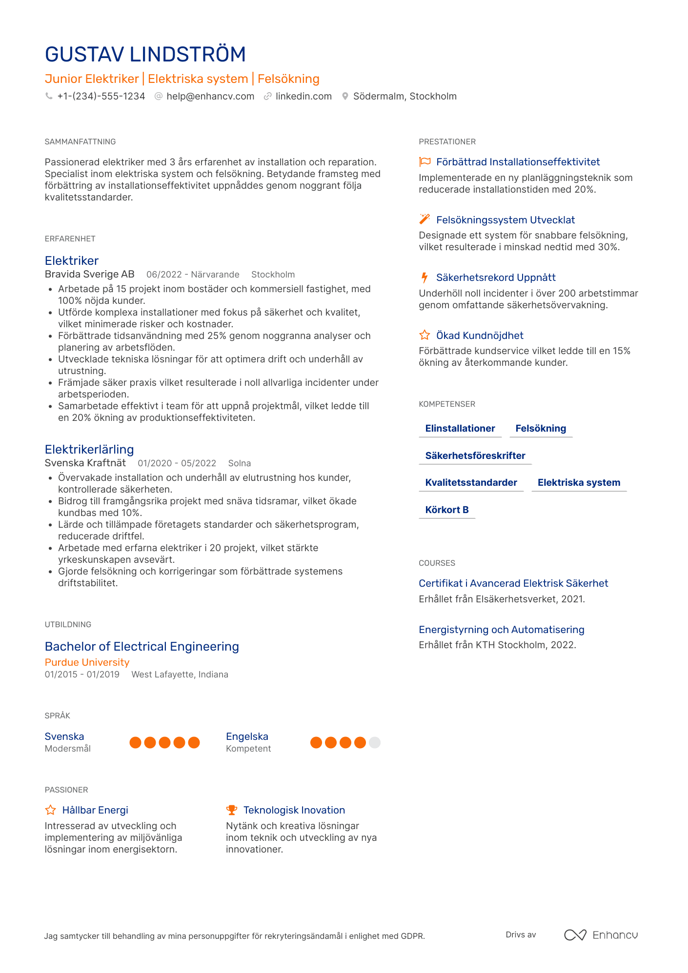 CV för Junior elektriker