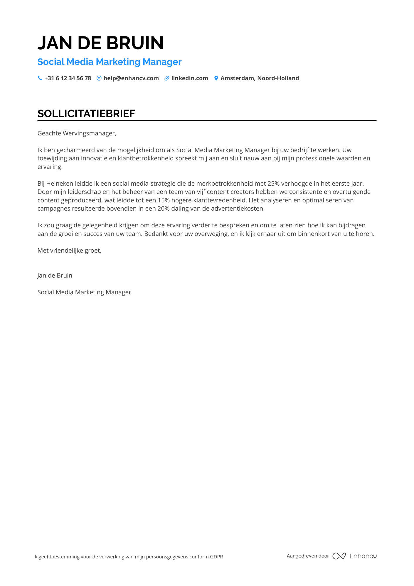 Sollicitatiebrief voor Social Media Marketing Manager