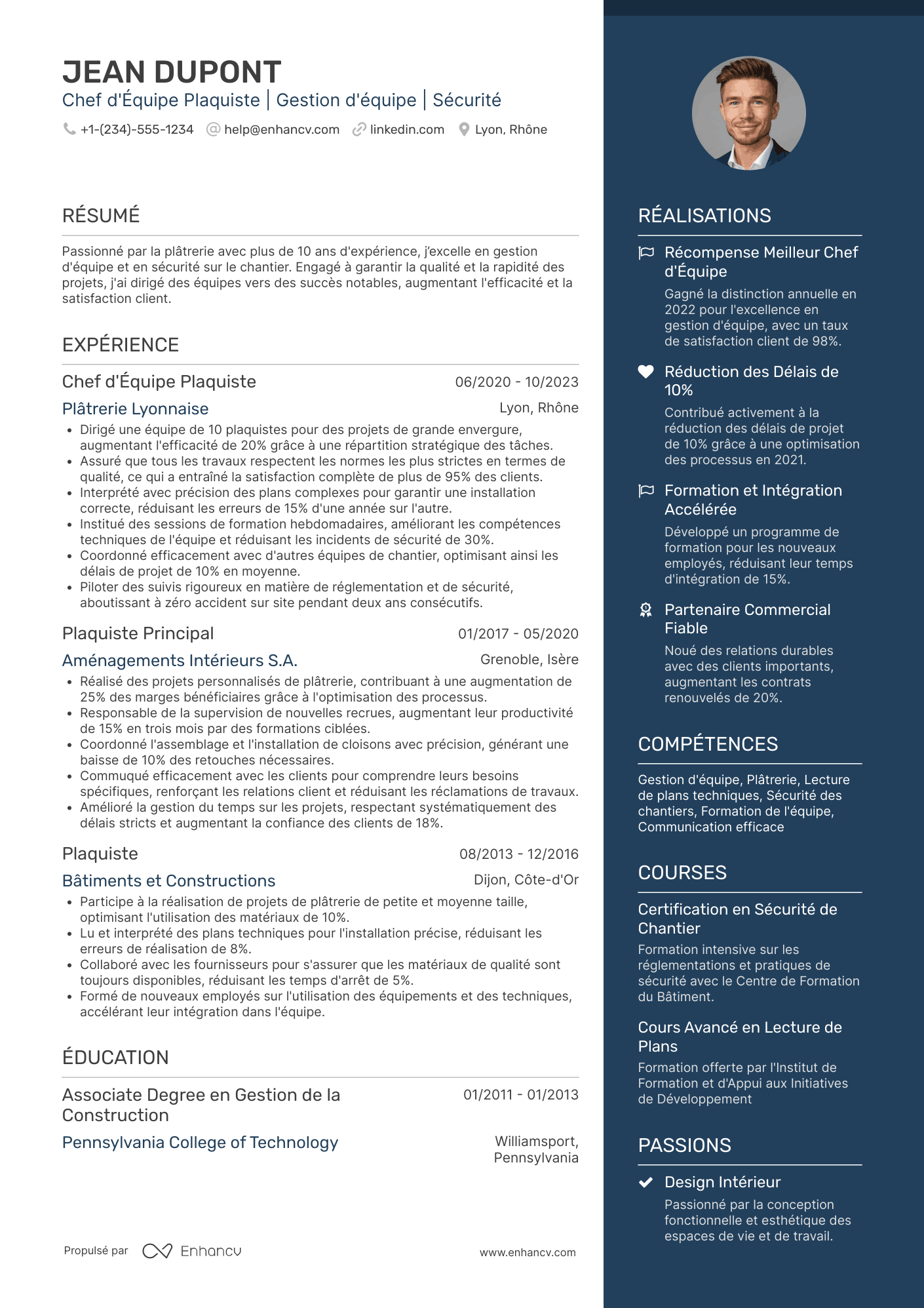 CV de chef d'équipe plaquiste