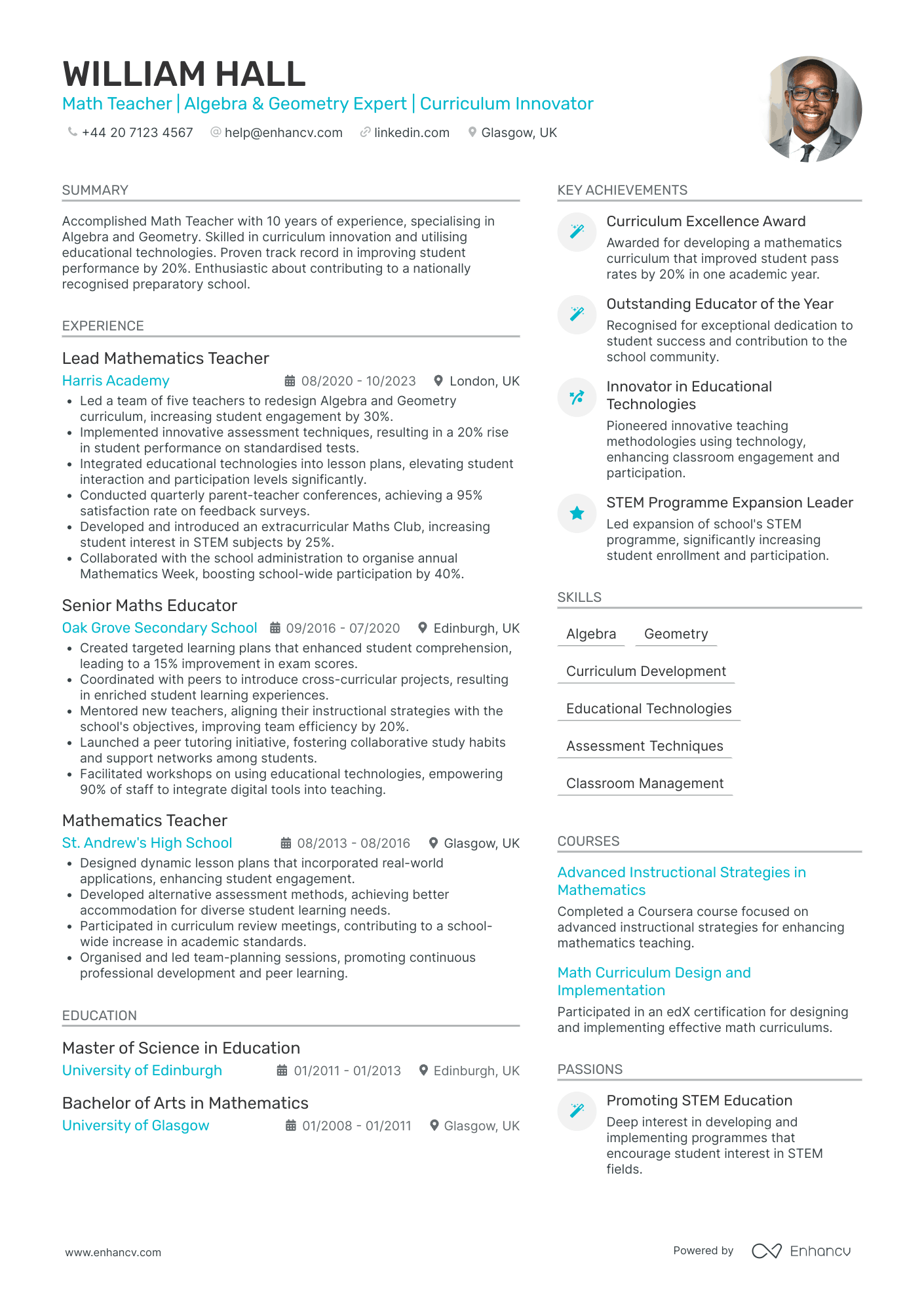 Mid Level Math Teacher CV Examples