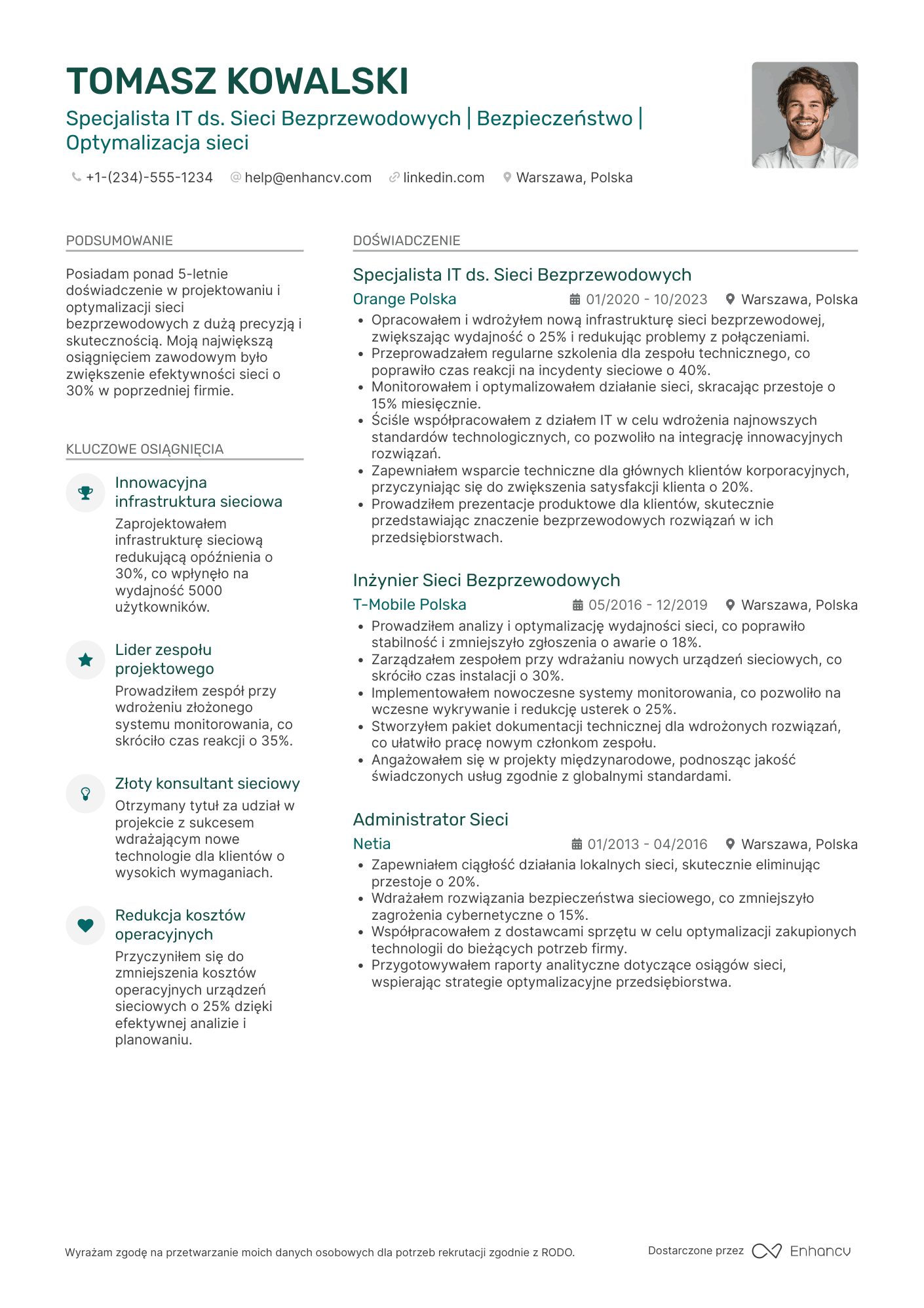 CV dla Specjalista IT ds. Sieci Bezprzewodowych