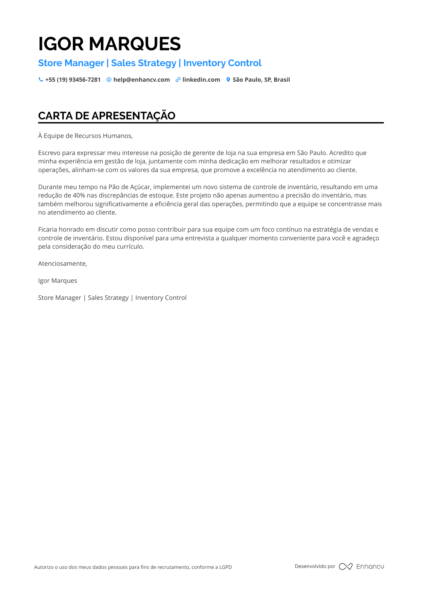 Gerente de Loja de Alimentos