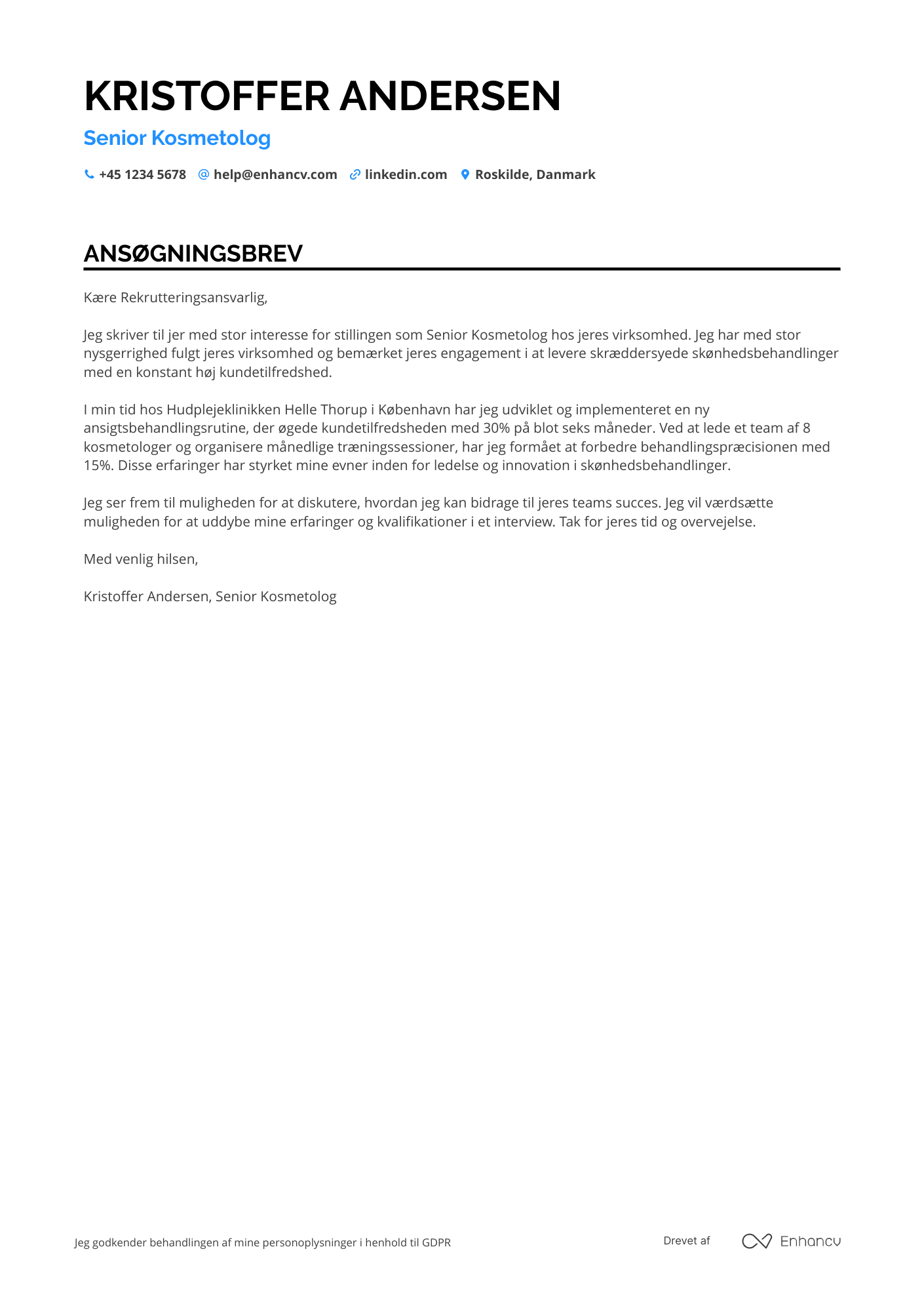 Ansøgningsbrev til Senior kosmetolog