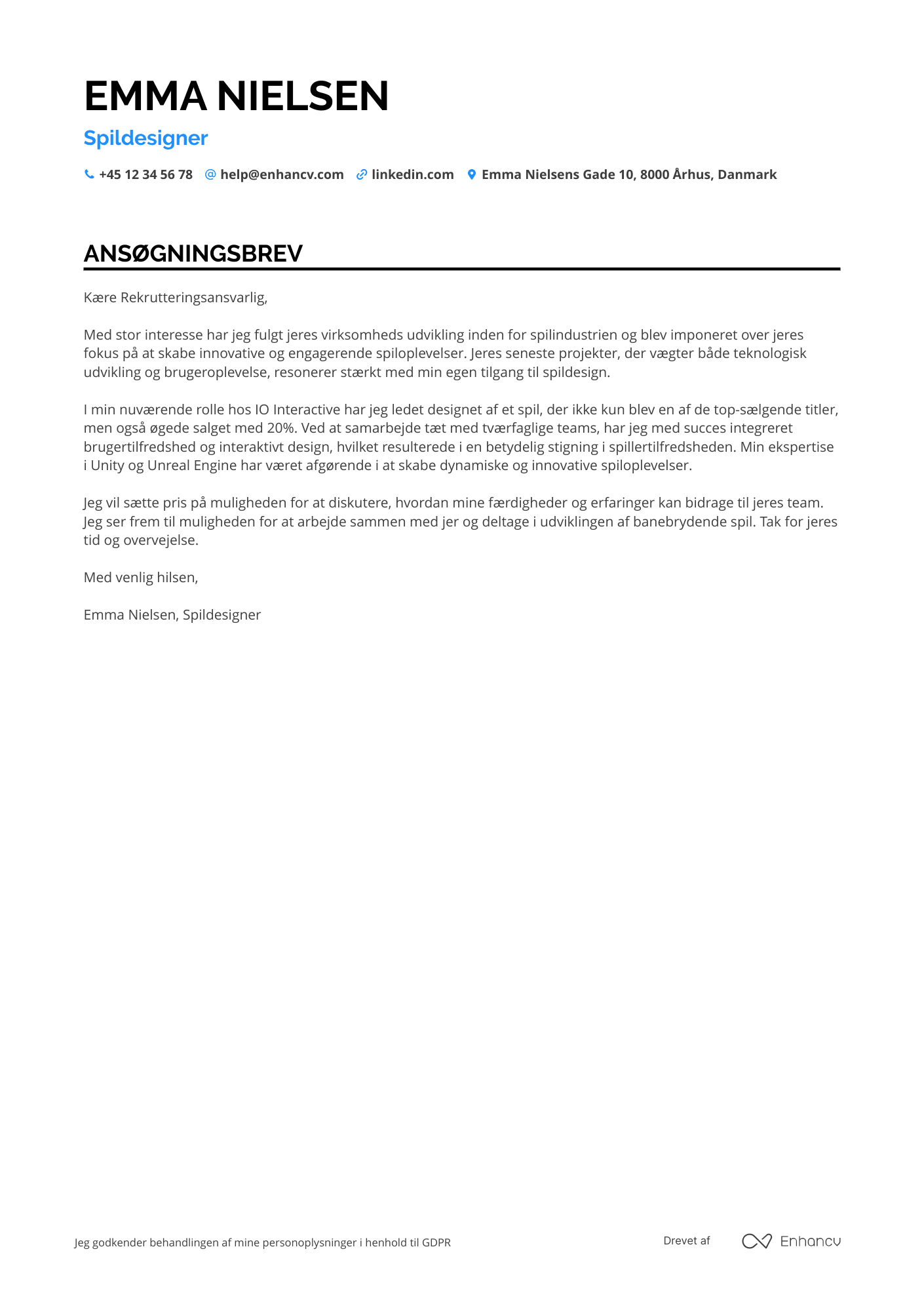 Ansøgningsbrev til Spildesigner