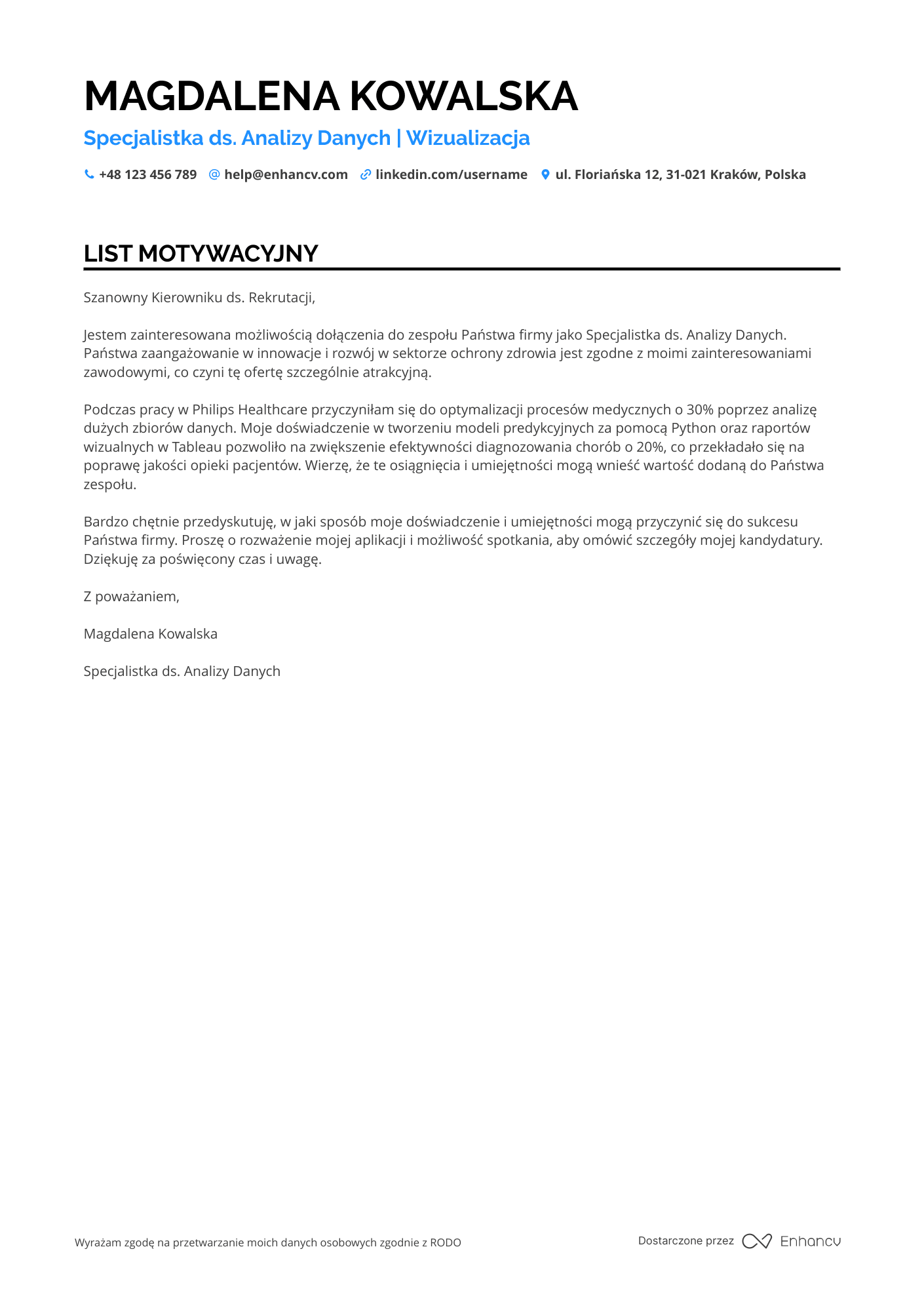 List motywacyjny dla Data Scientist for Healthcare