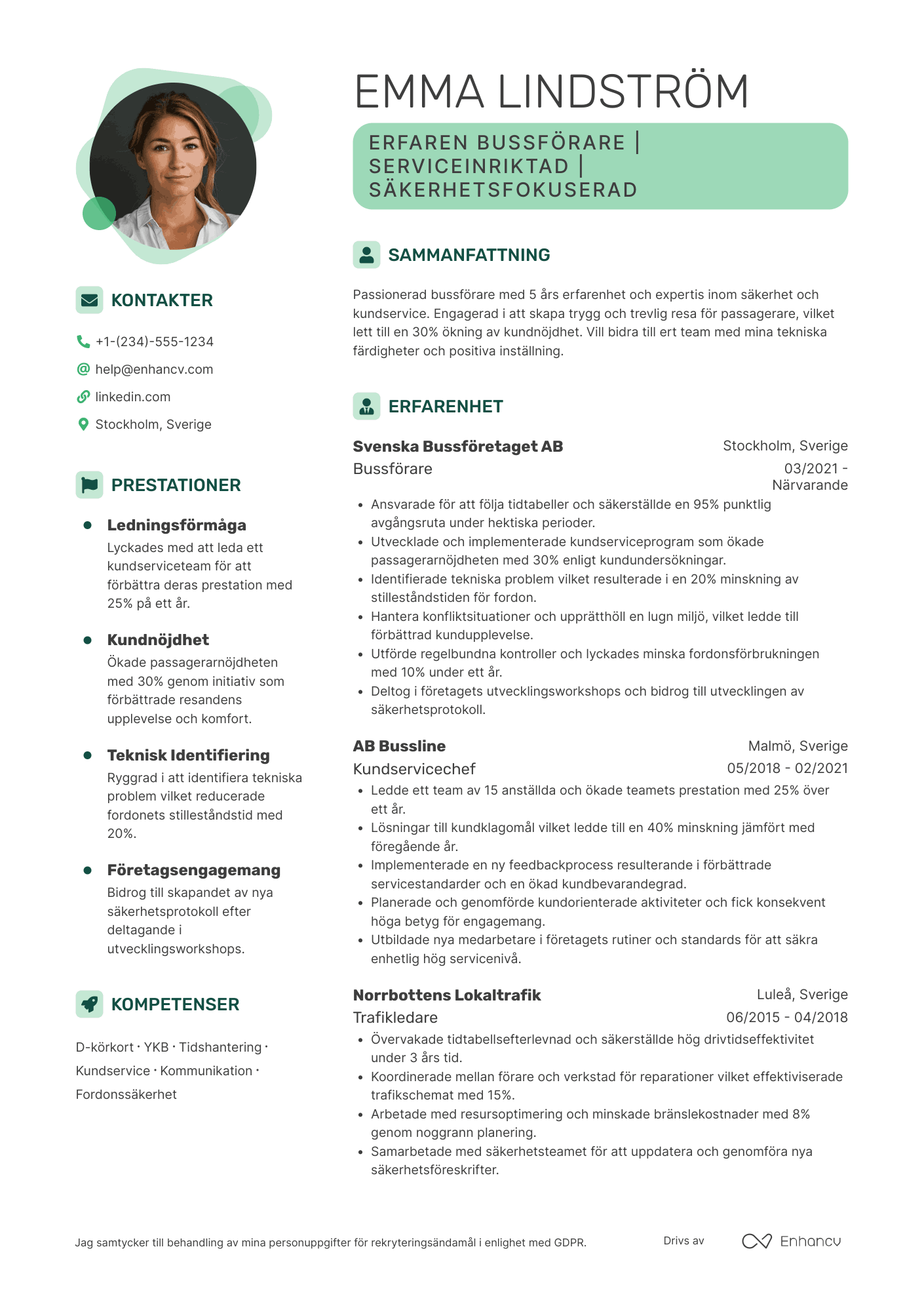 CV för Sommarvikarie Bussförare