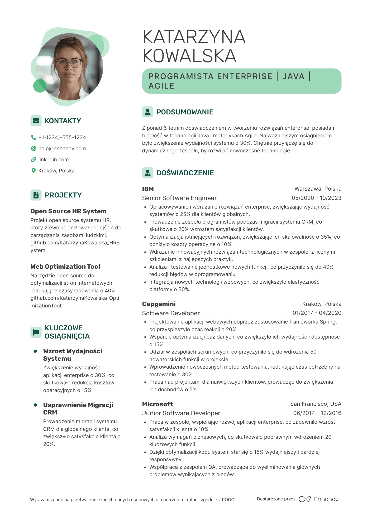 CV dla Programista Enterprise