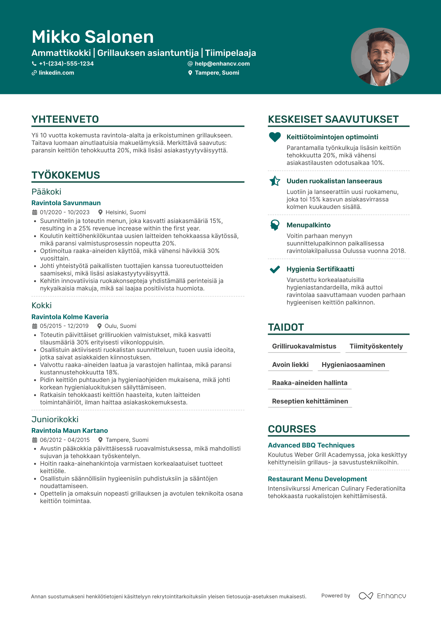 Ansioluettelo Grilliravintola Kokki