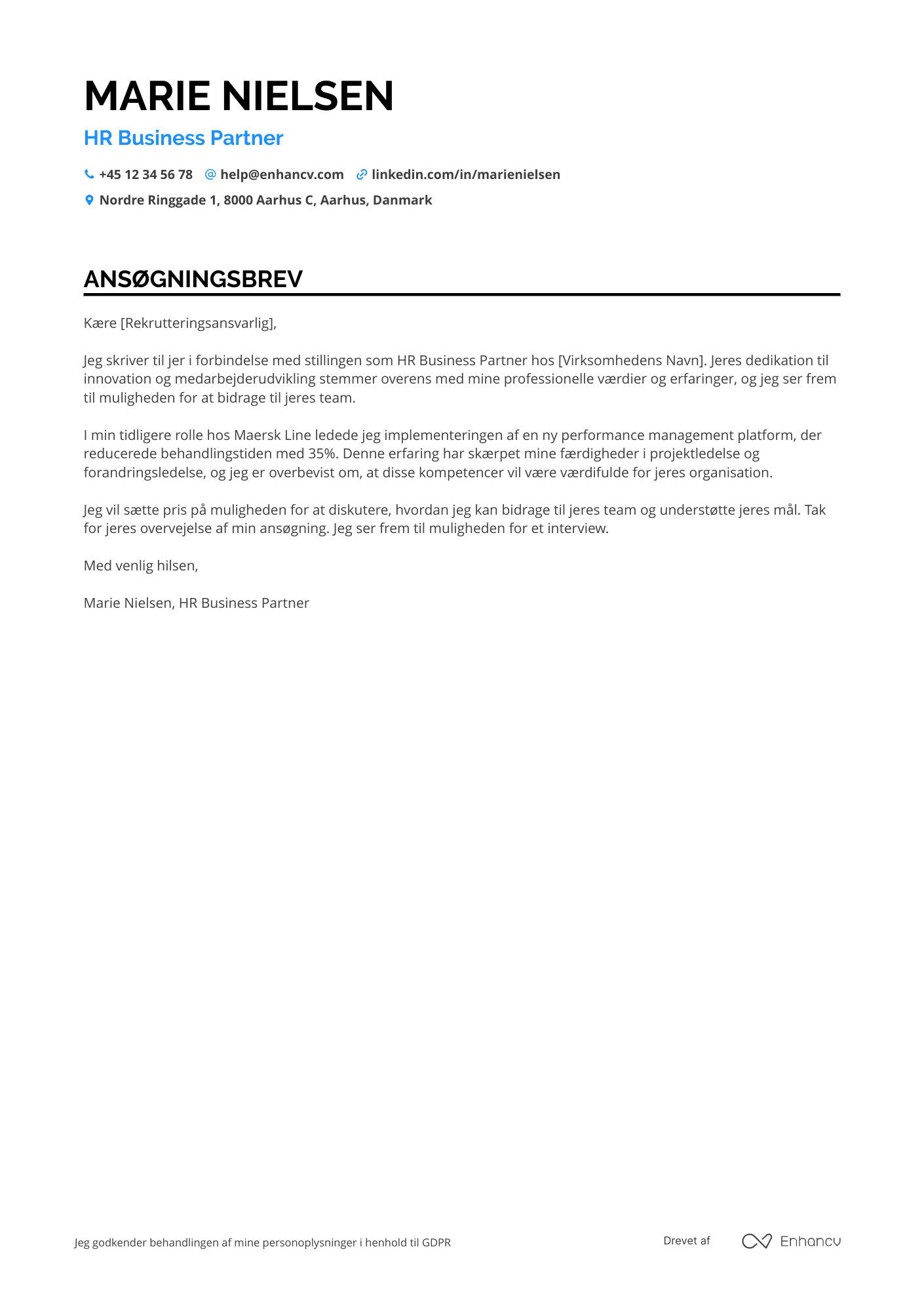 Ansøgningsbrev til HR Business Partner