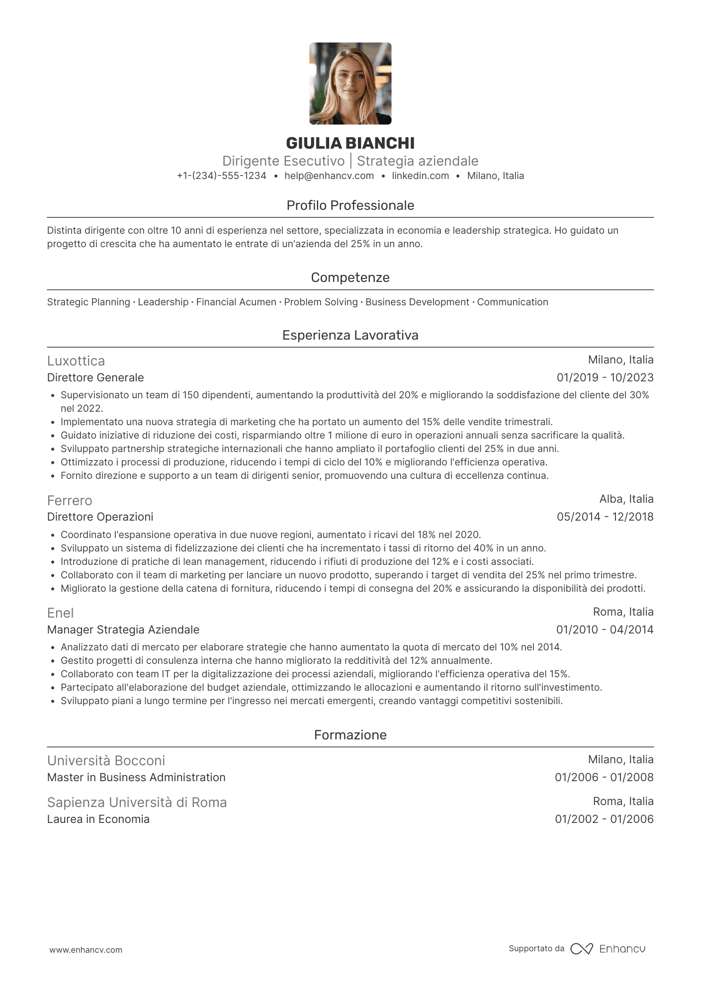 CV per Executive di alto livello