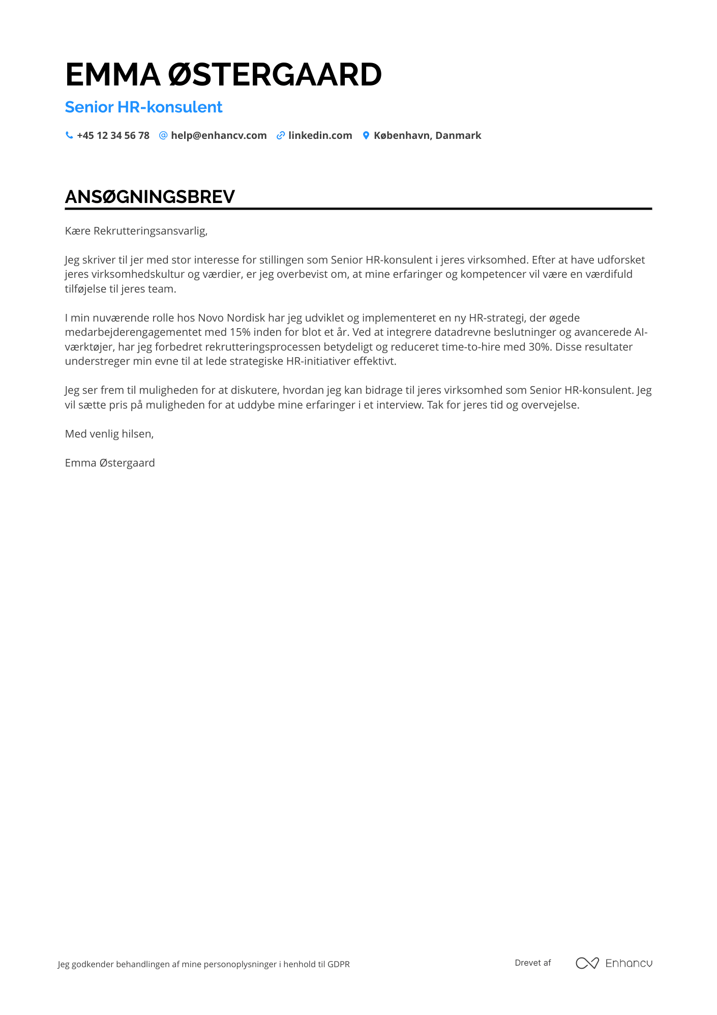 Ansøgningsbrev til Senior HR konsulent