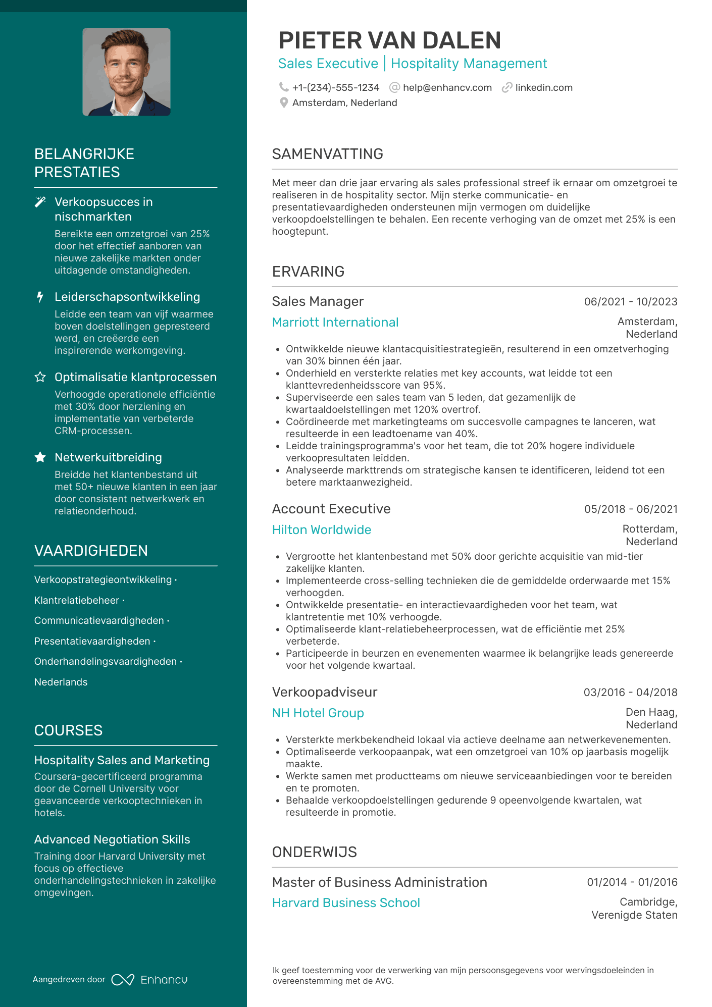 CV voor Hotel Management Sales Executive
