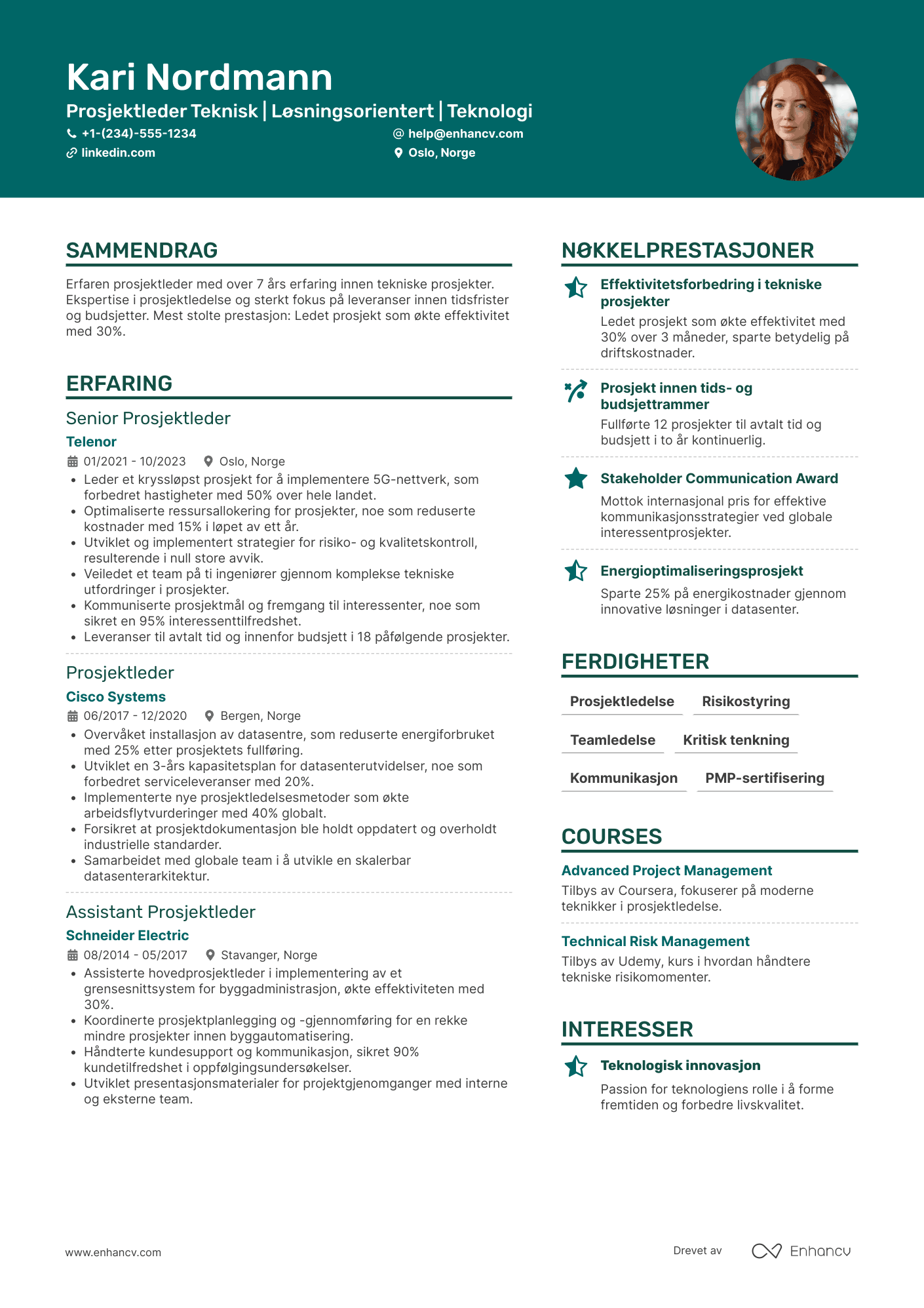 CV for Prosjektleder teknisk