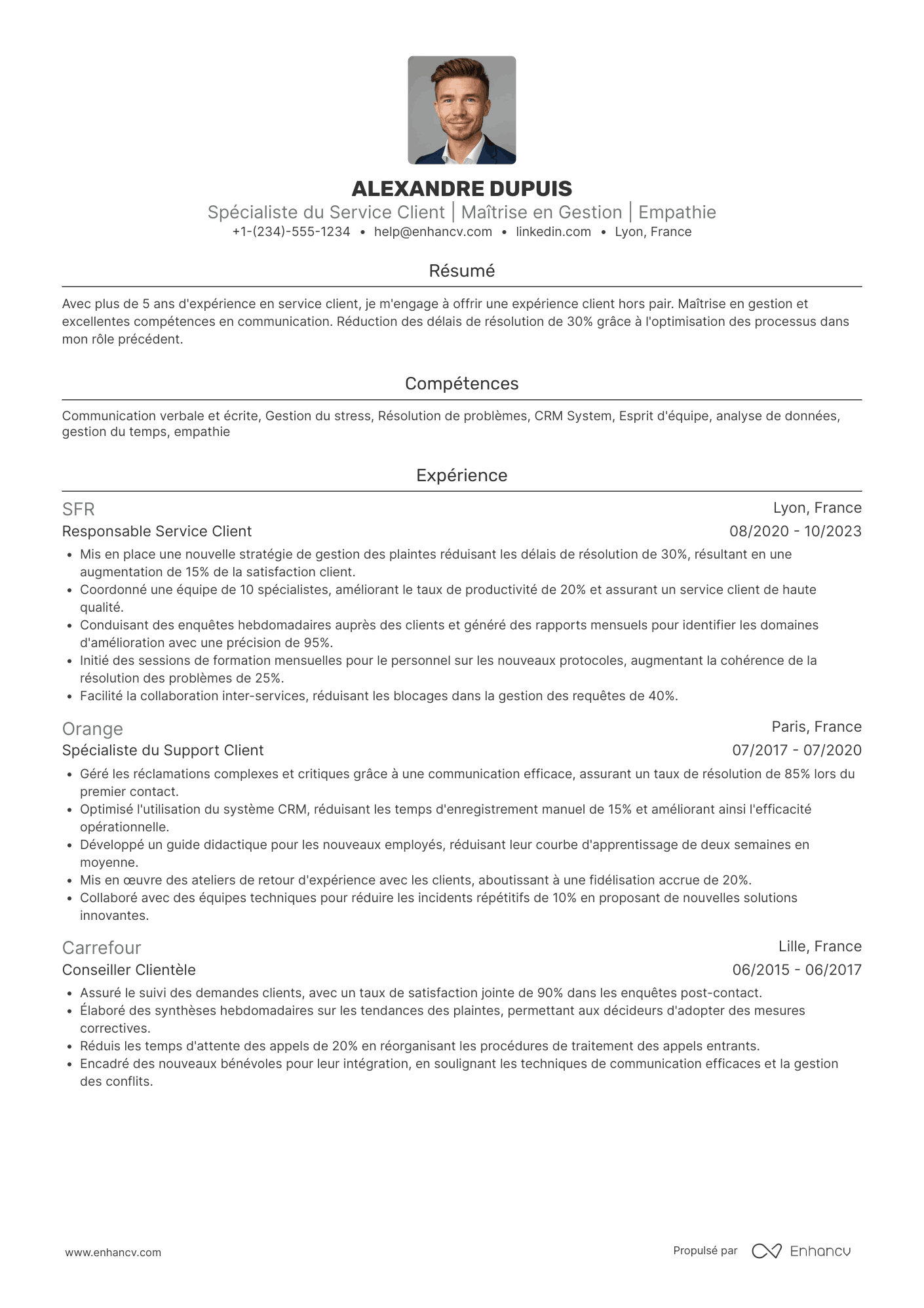 CV de&nbsp;spécialiste du service client