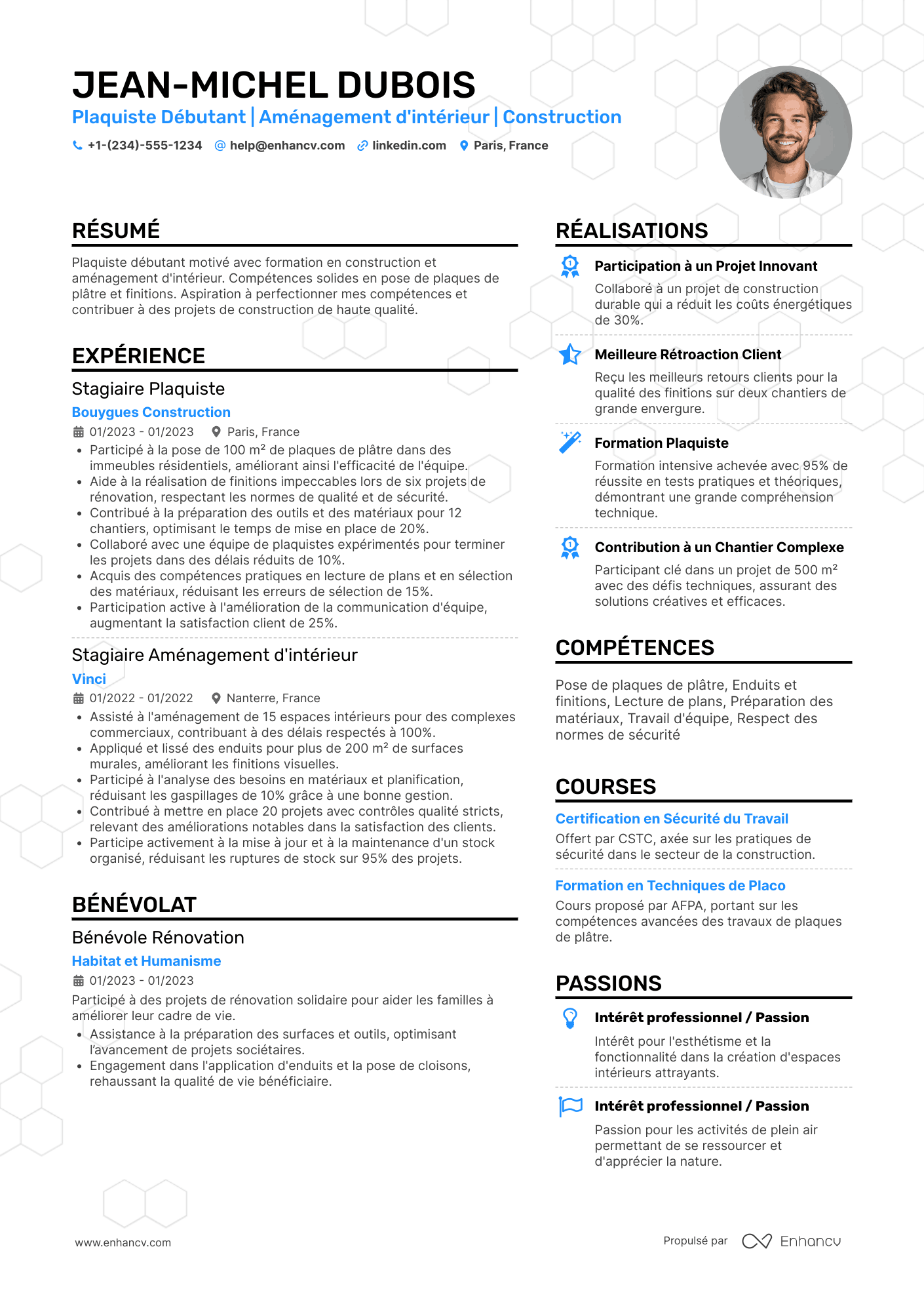 Exemple de CV de plaquiste débutant