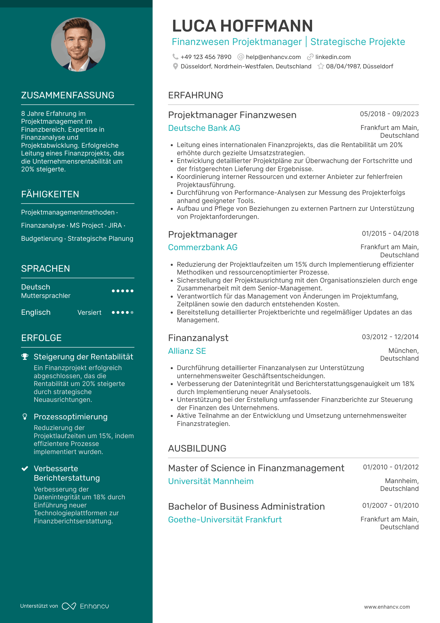 Lebenslauf als Finanzwesen Projektmanager
