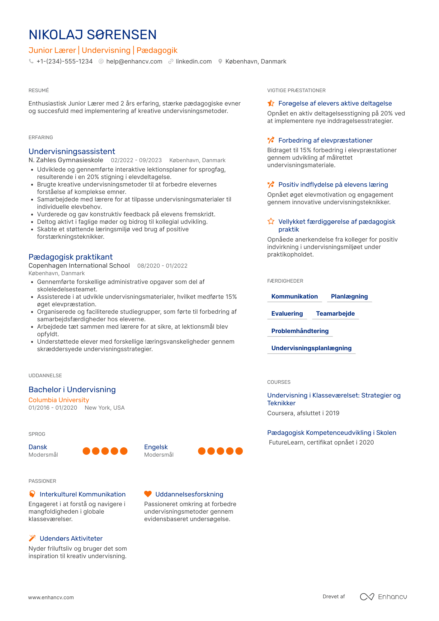 CV til Junior Lærer