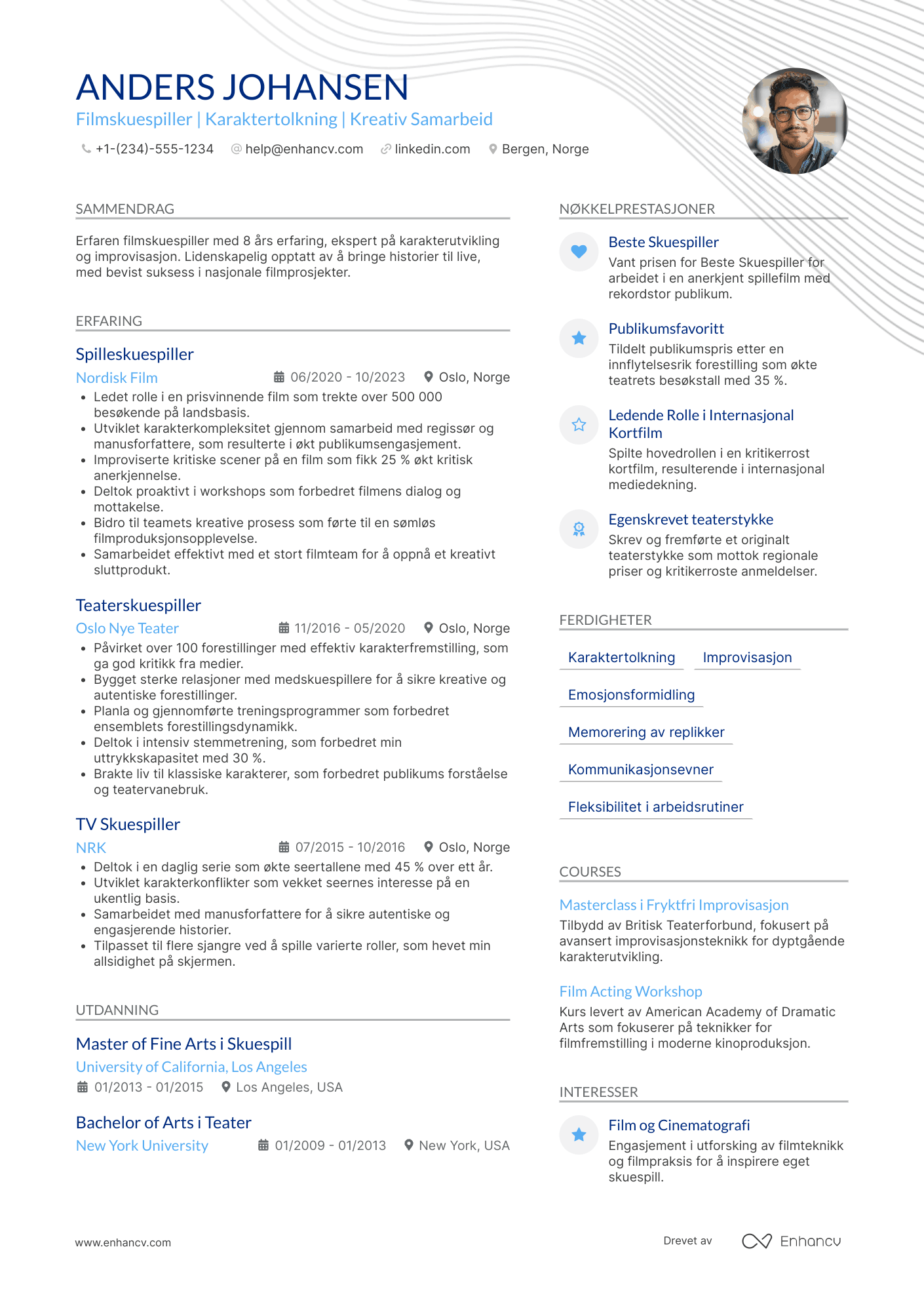 CV for Filmskuespiller