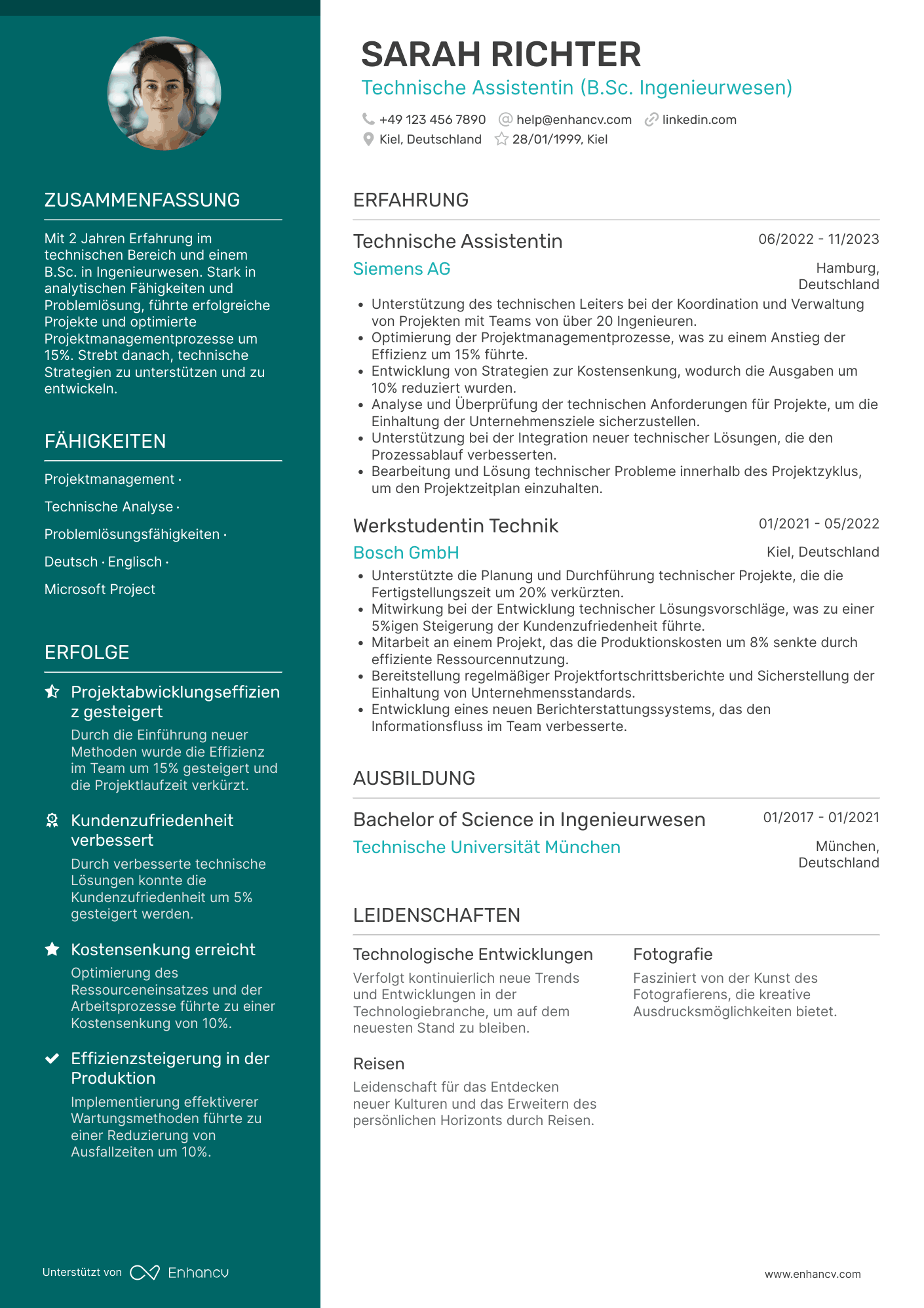 Lebenslauf als Junior Technischer Leiter