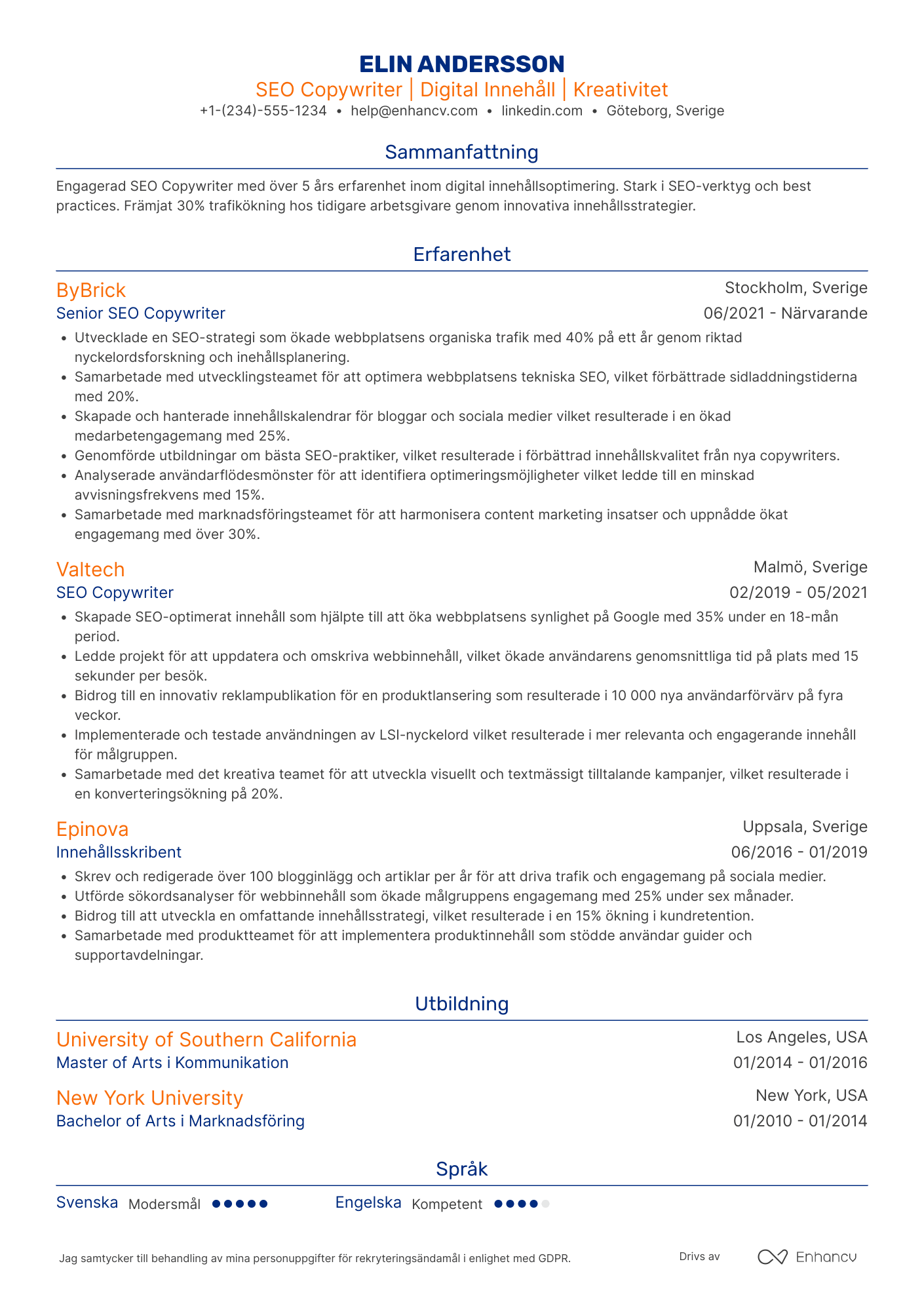 CV för SEO Copywriter