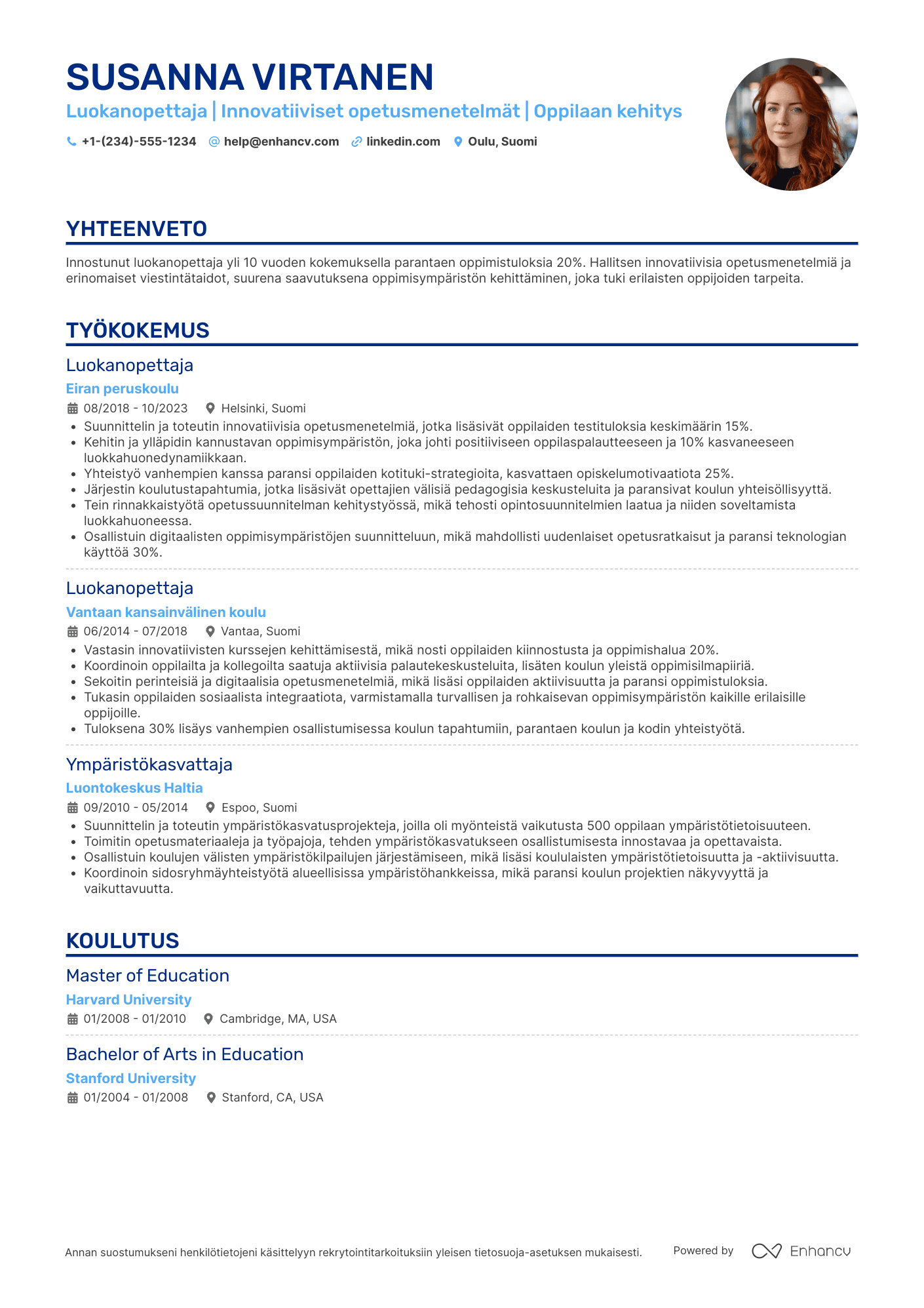 Yksi sarake CV pohja