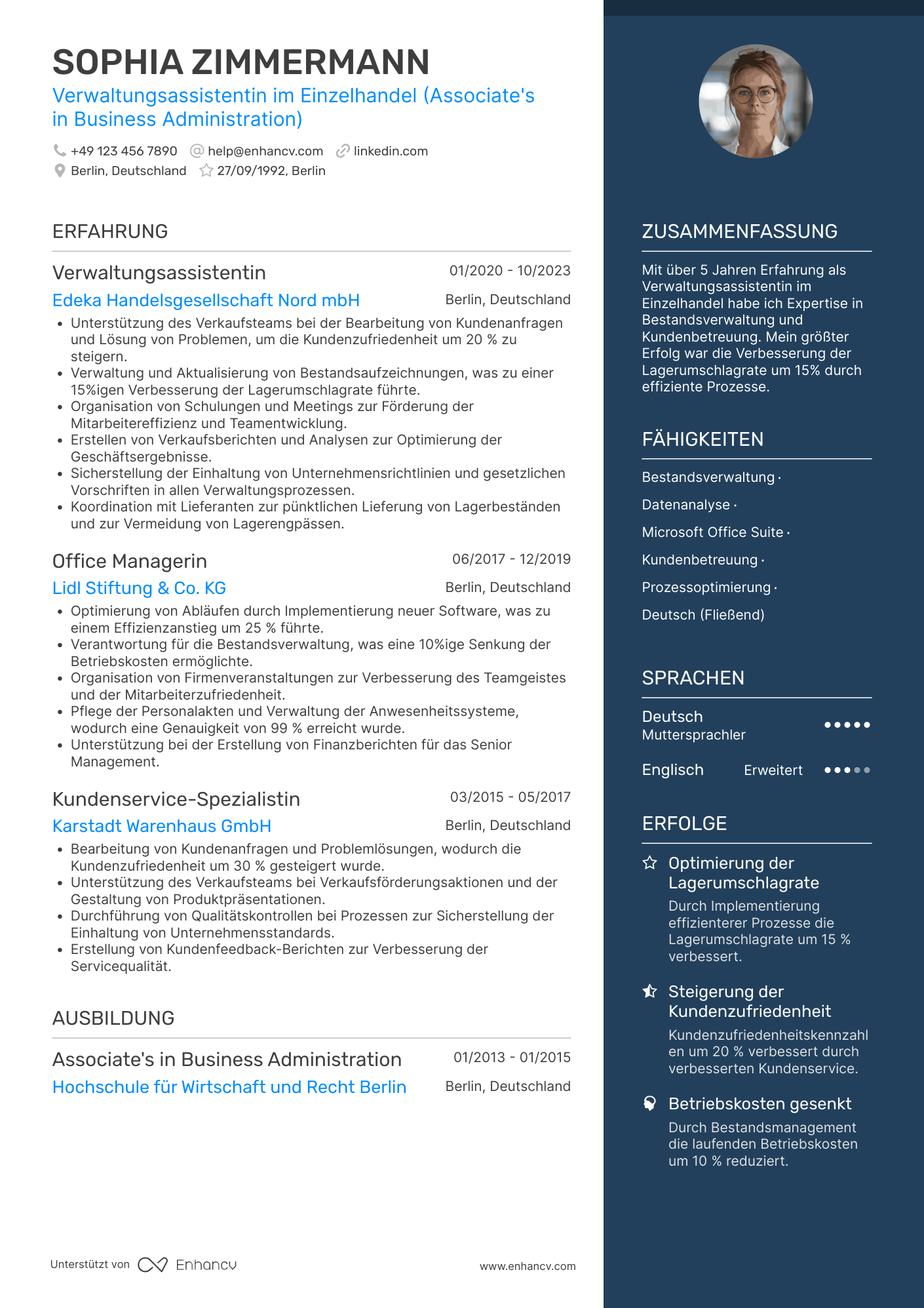 Lebenslauf in Verwaltungsassistent im Einzelhandel