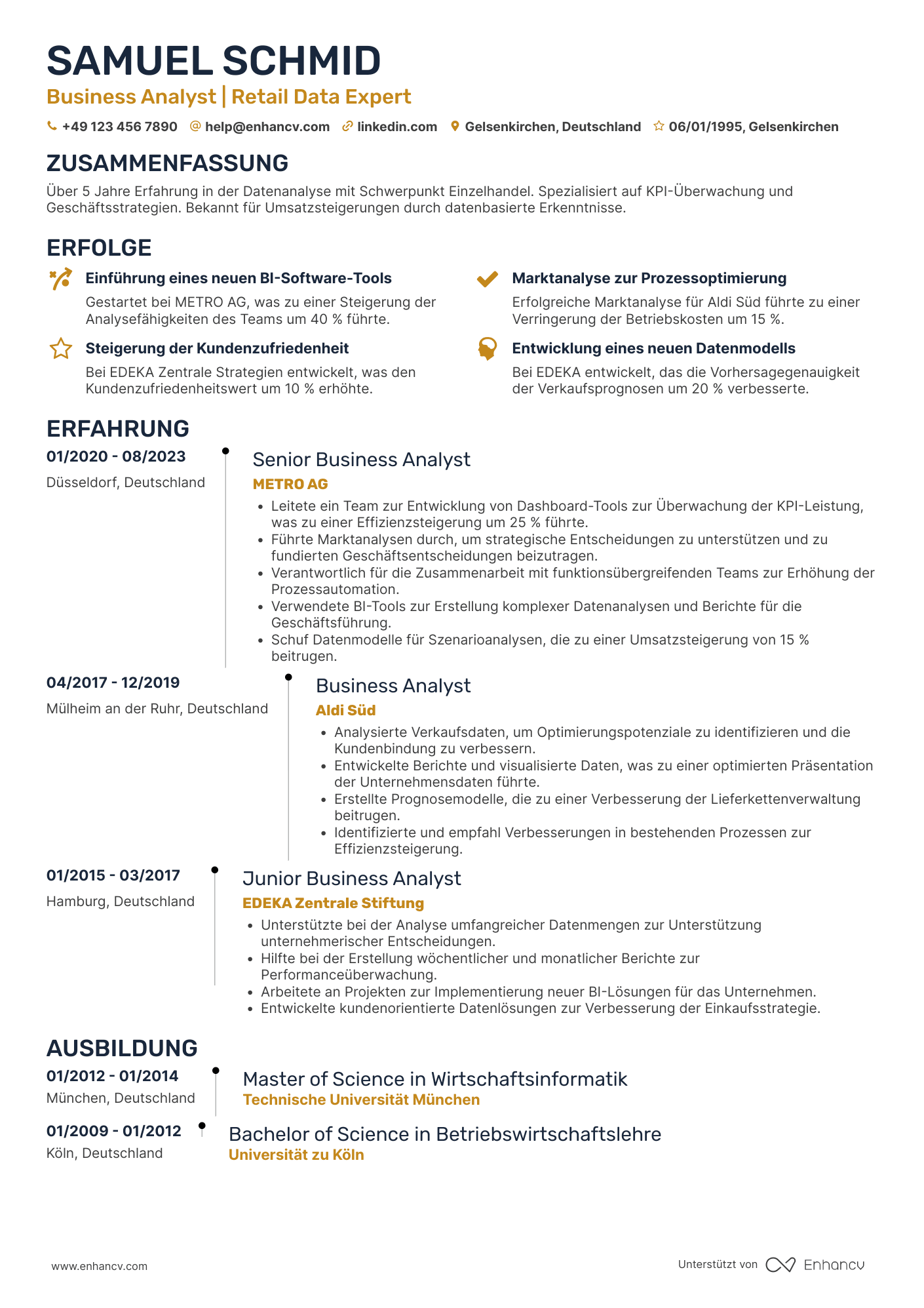 Lebenslauf in Business Analyst für Einzelhandel
