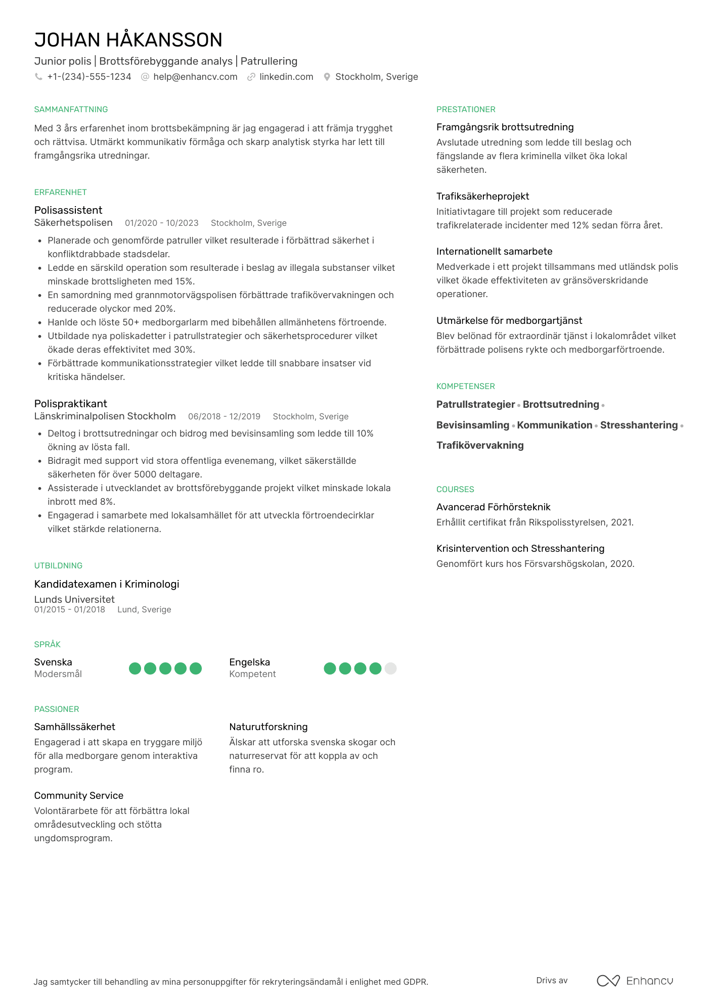 CV för Junior polis