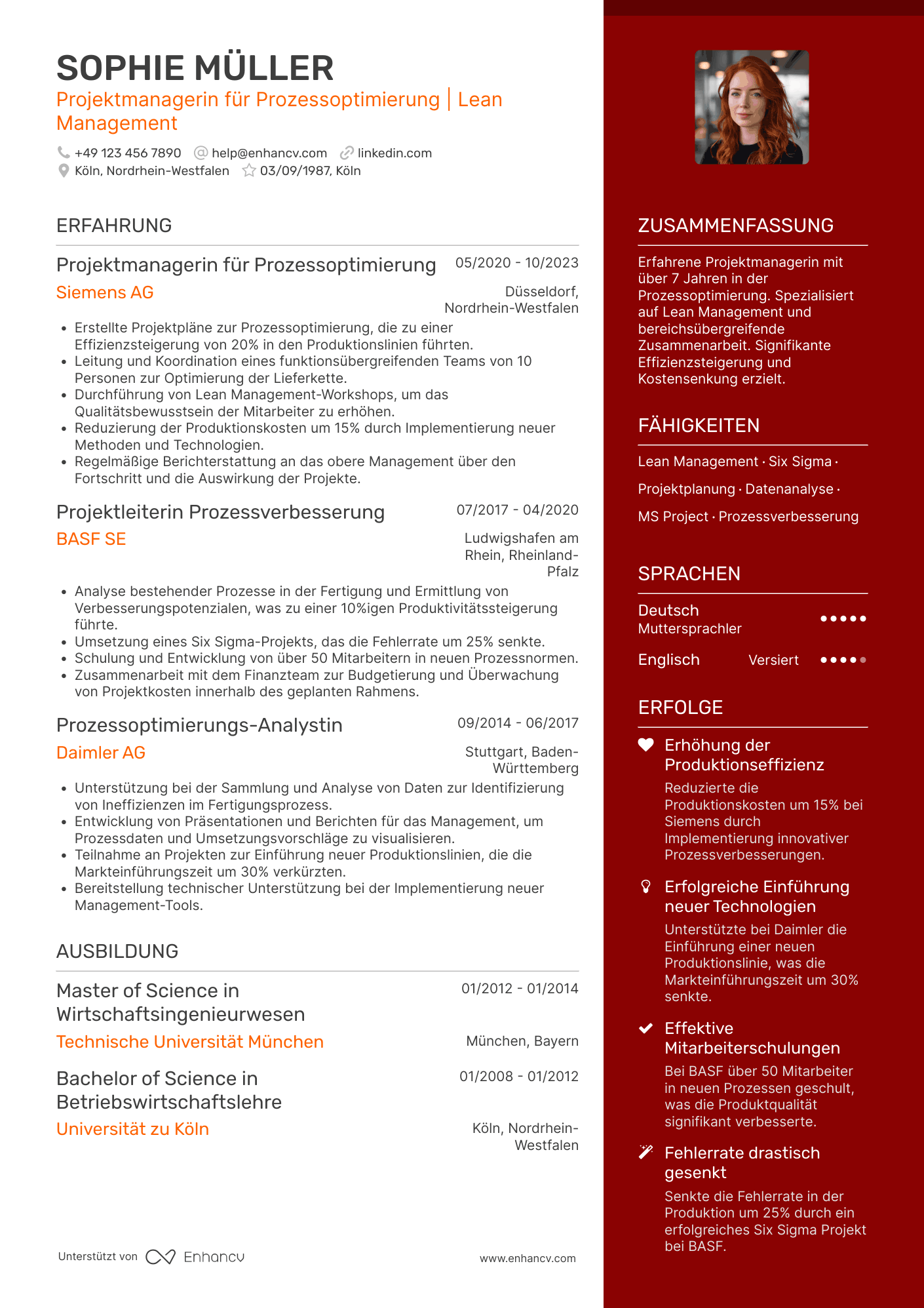 Lebenslauf als Projektmanager für Prozessoptimierung