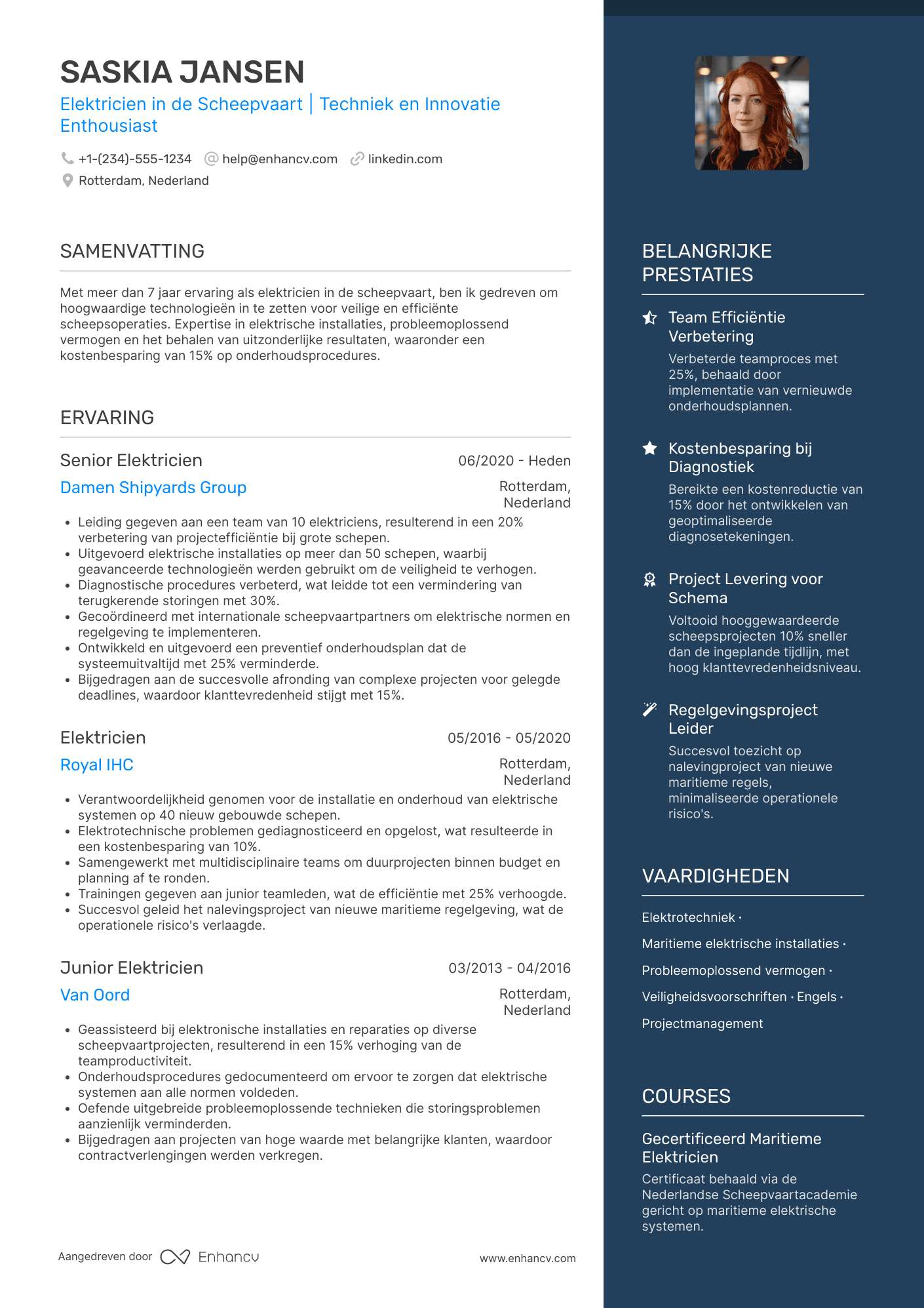 CV voor Elektricien in de Scheepvaart
