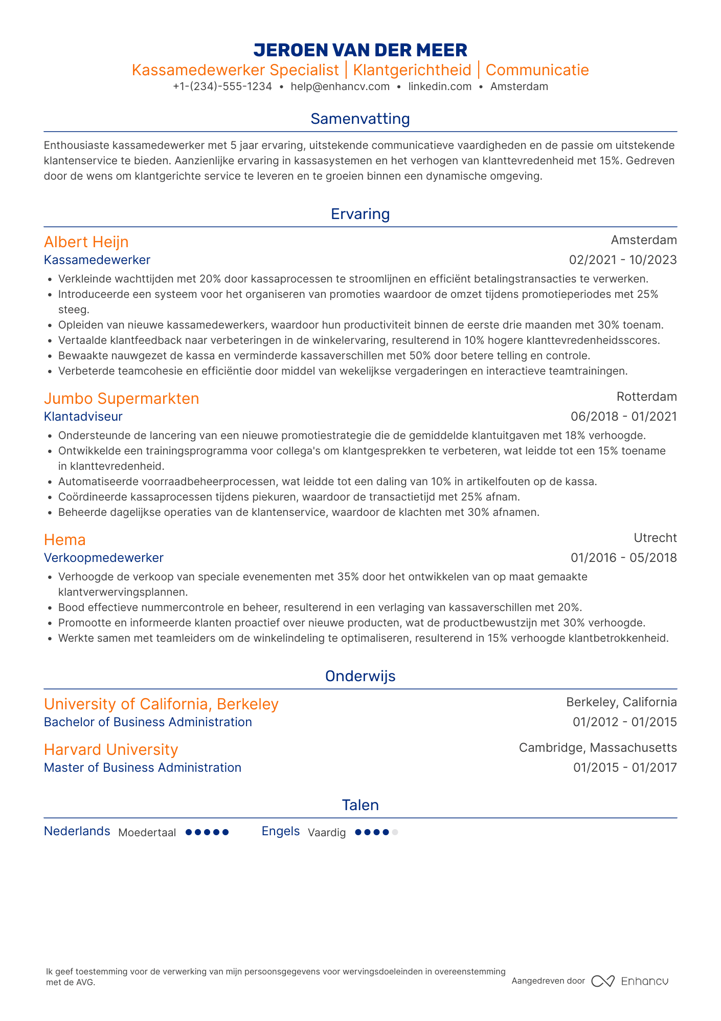CV voor Parttime Kassamedewerker