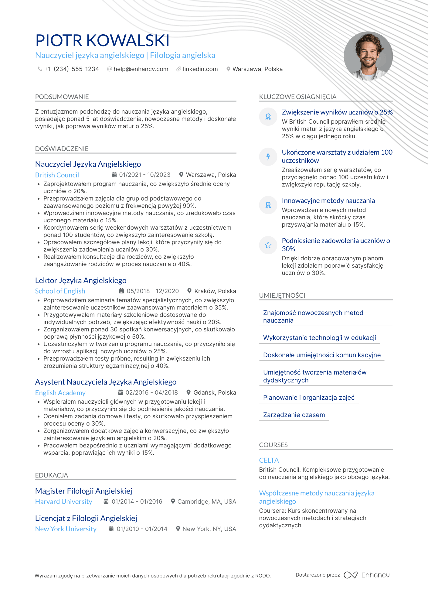 CV dla Nauczyciel Języka Angielskiego