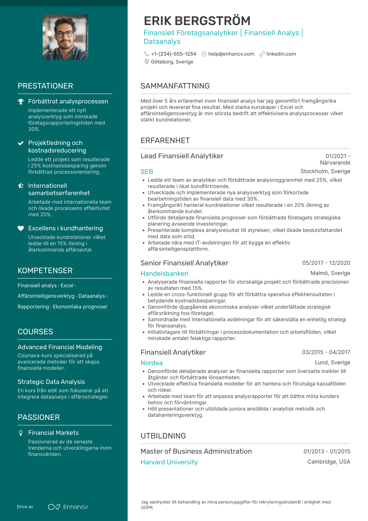 CV för Finansiell Företagsanalytiker