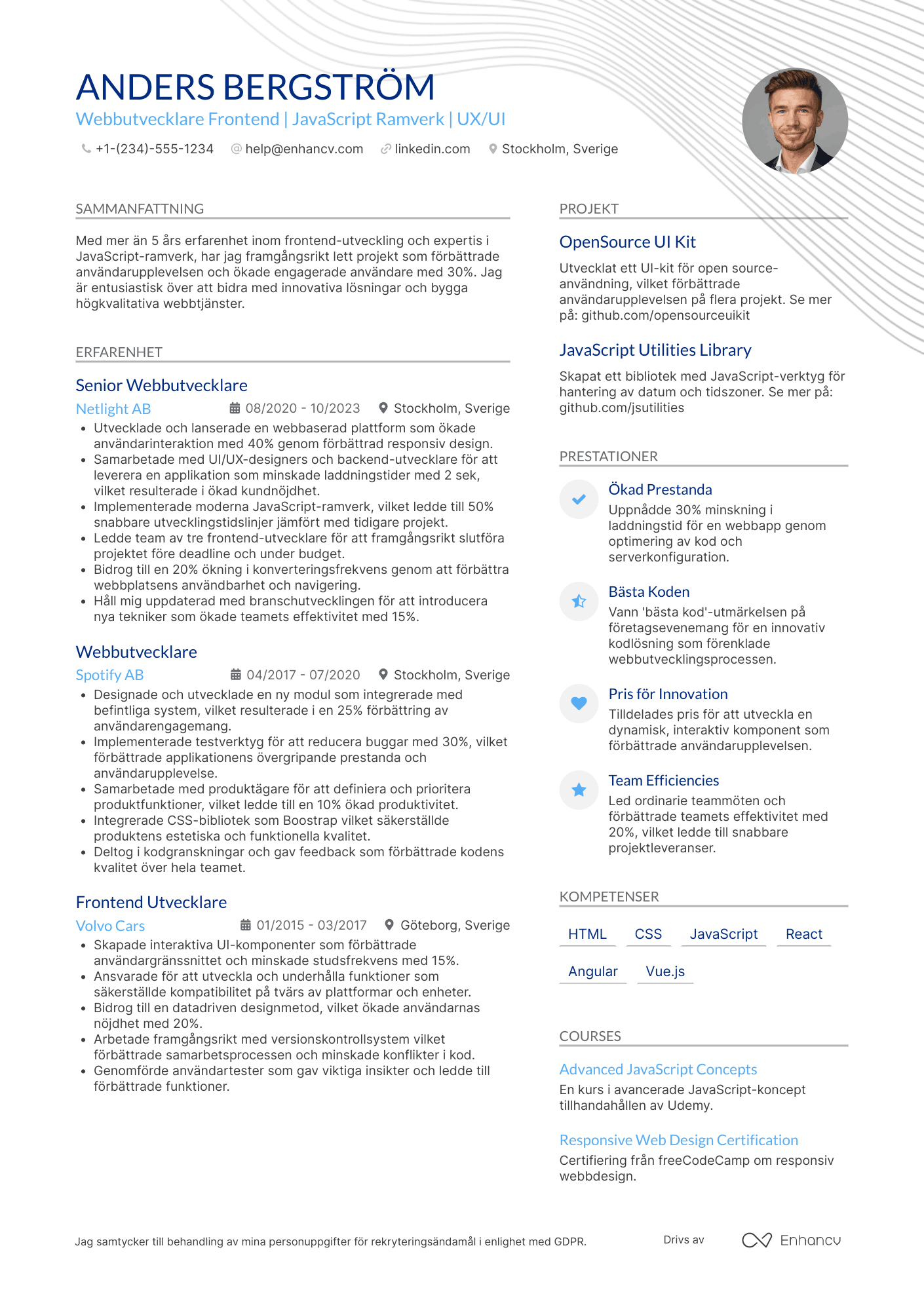 CV för Webbutvecklare Frontend