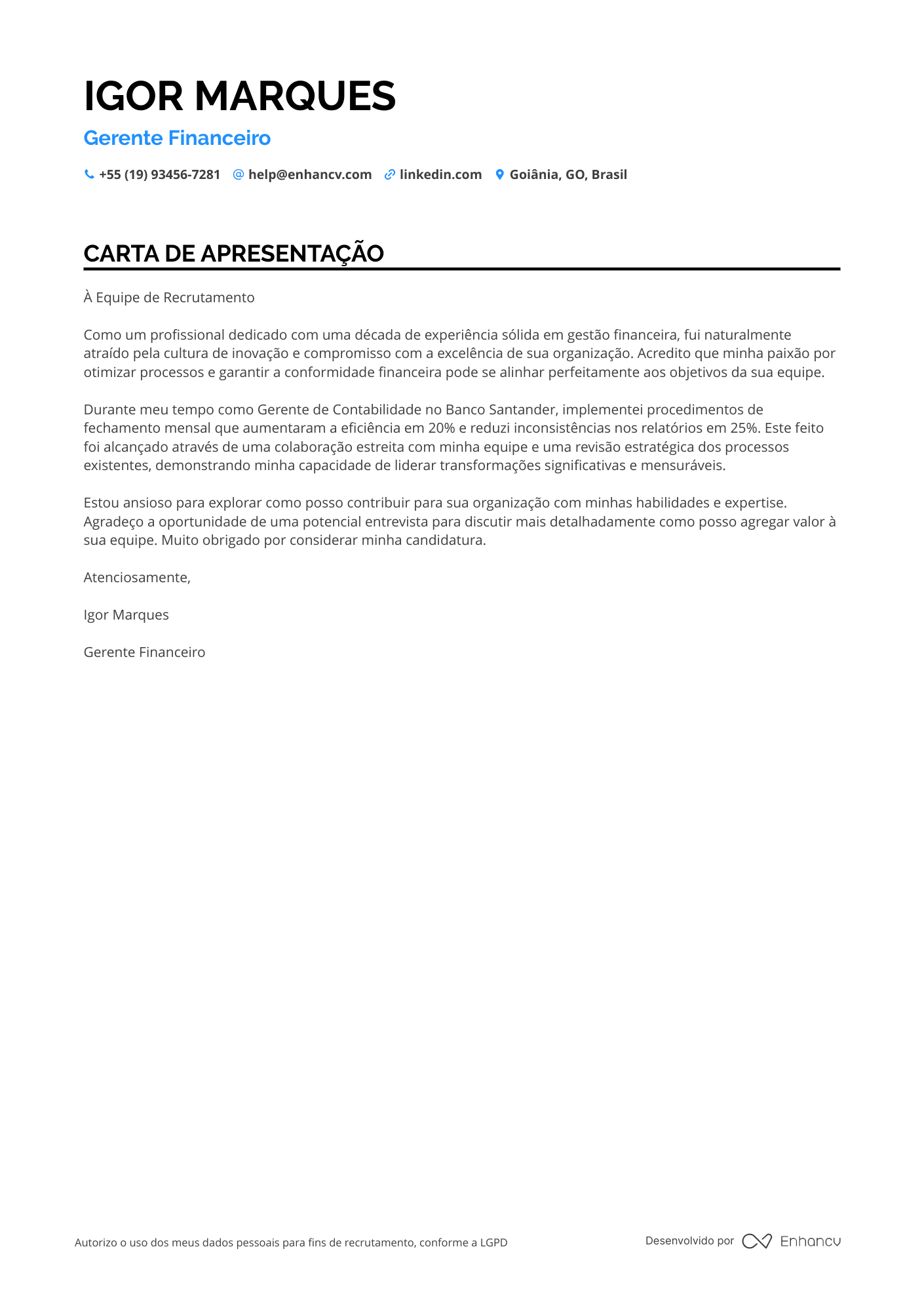 Coordenador Financeiro Meio período