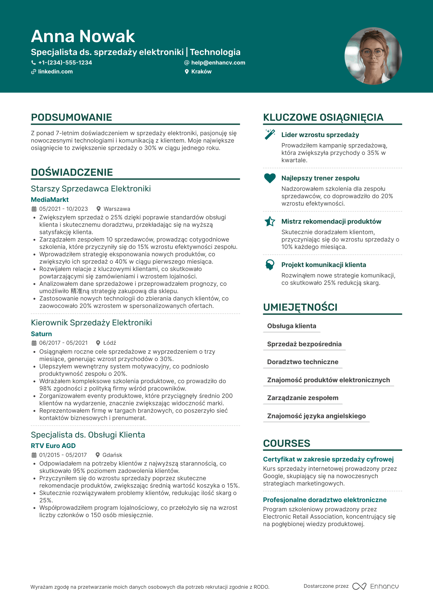 CV dla Sprzedawca Elektronika