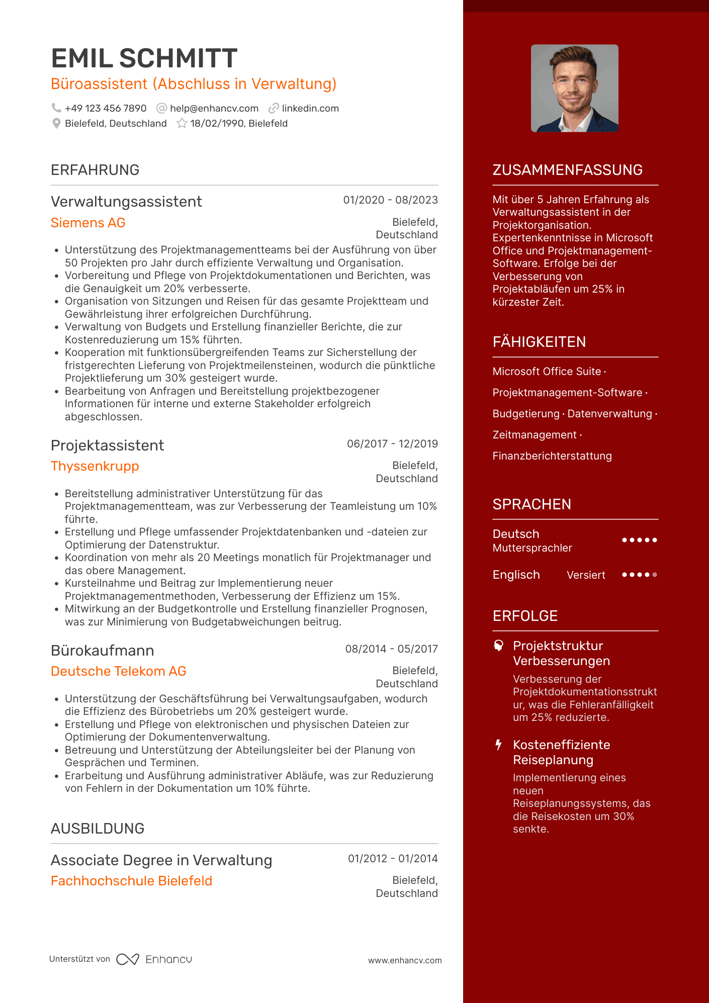 Lebenslauf als Verwaltungsassistent für Projektmanagement