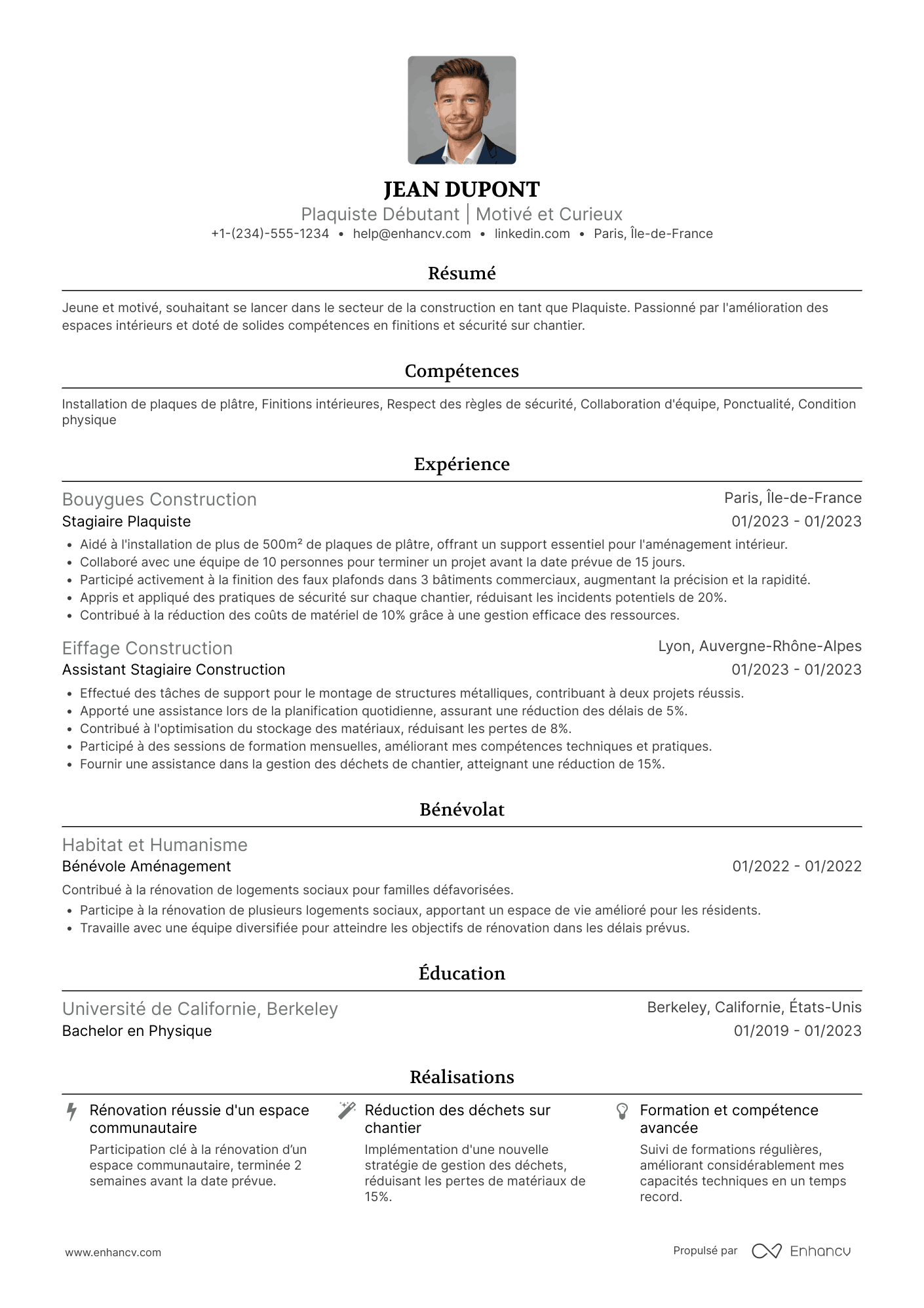 CV de plaquiste sans expérience