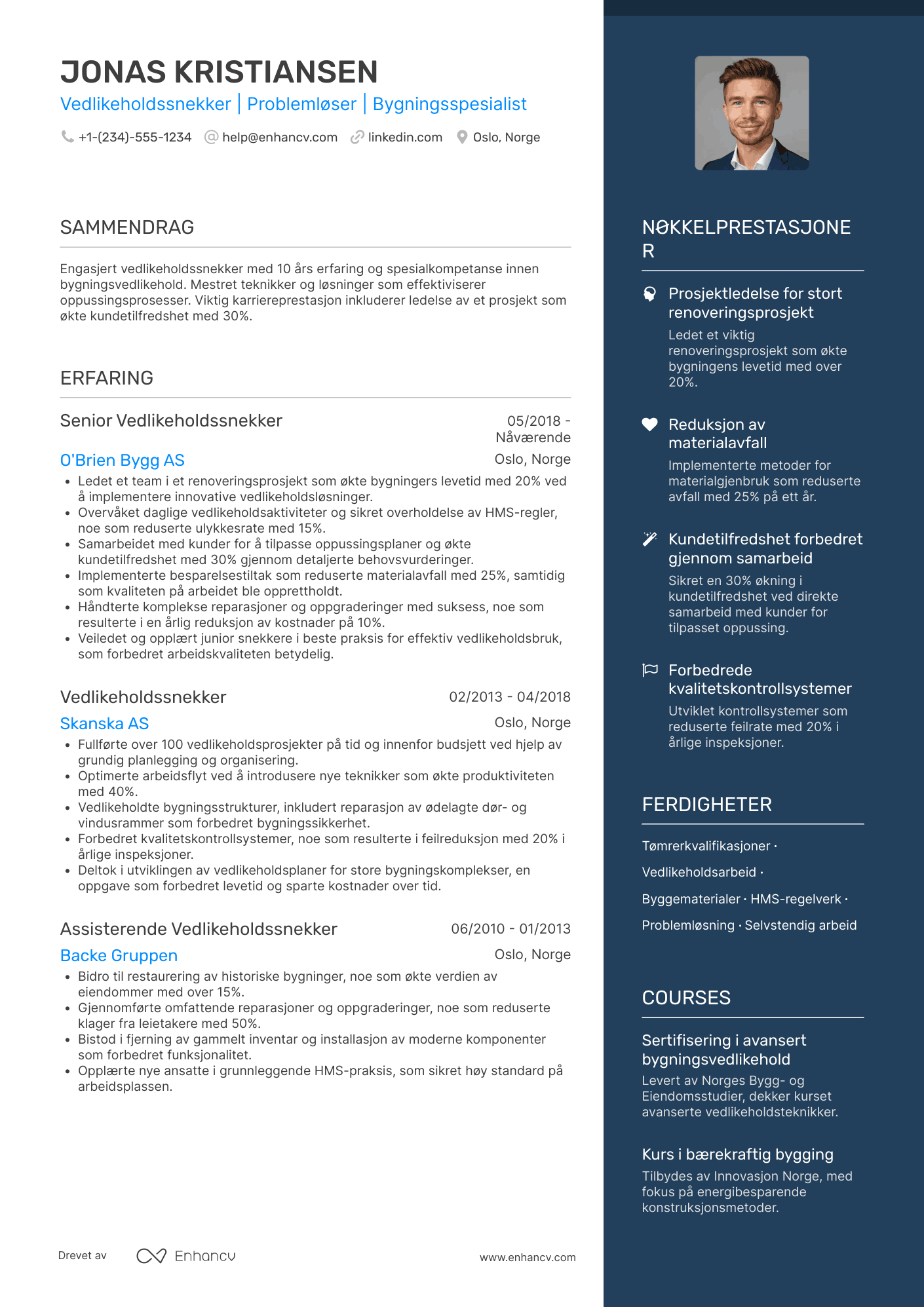 CV for Vedlikeholdssnekker