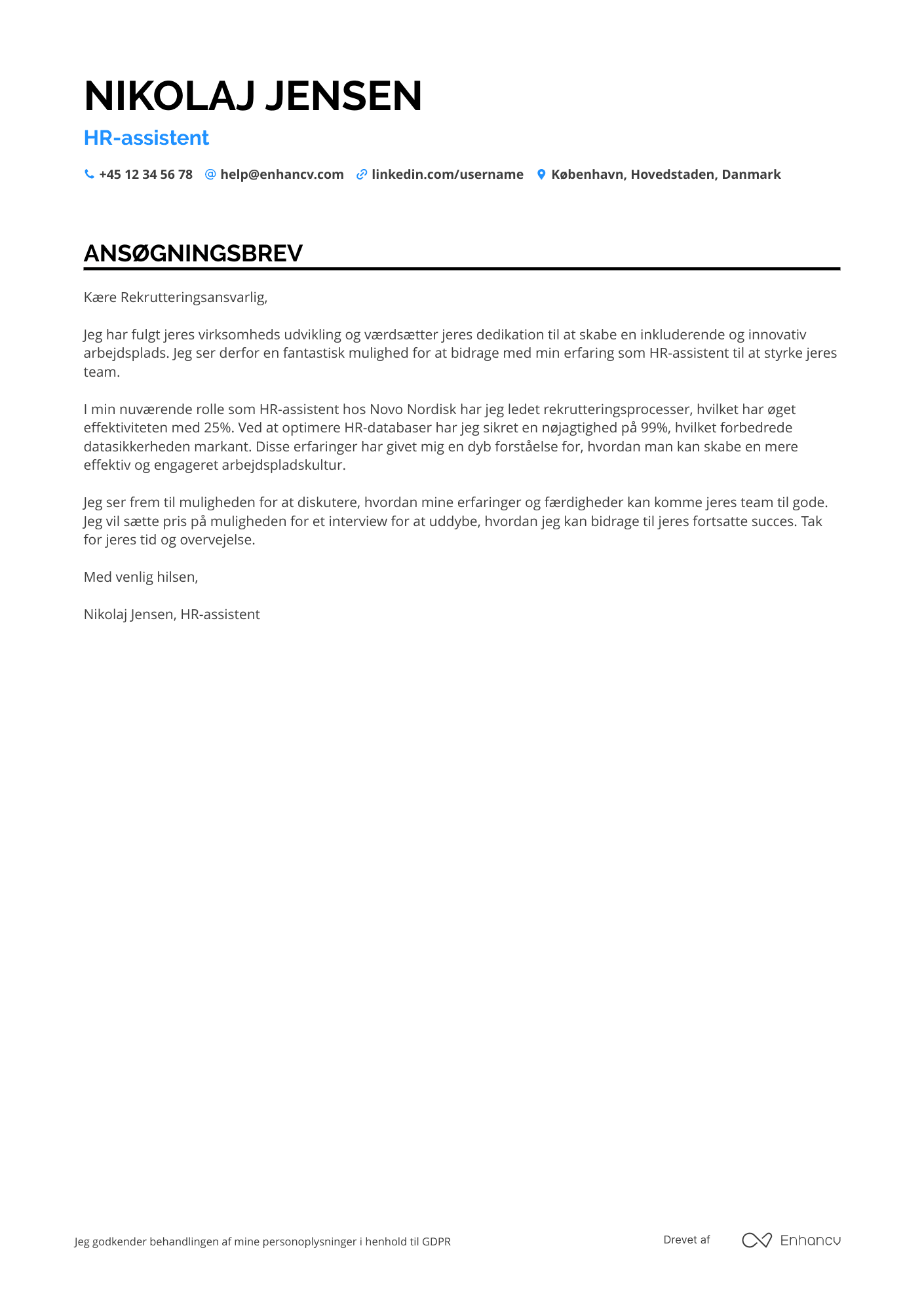 Ansøgningsbrev til HR assistent – produktion