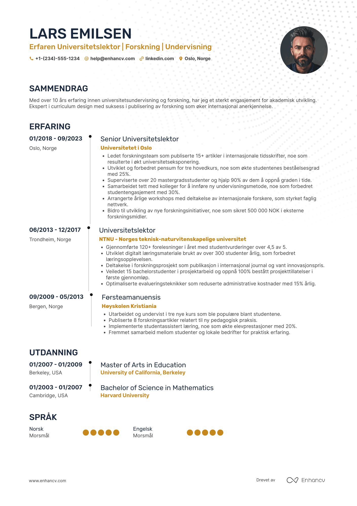 CV for Erfaren Universitetslektor