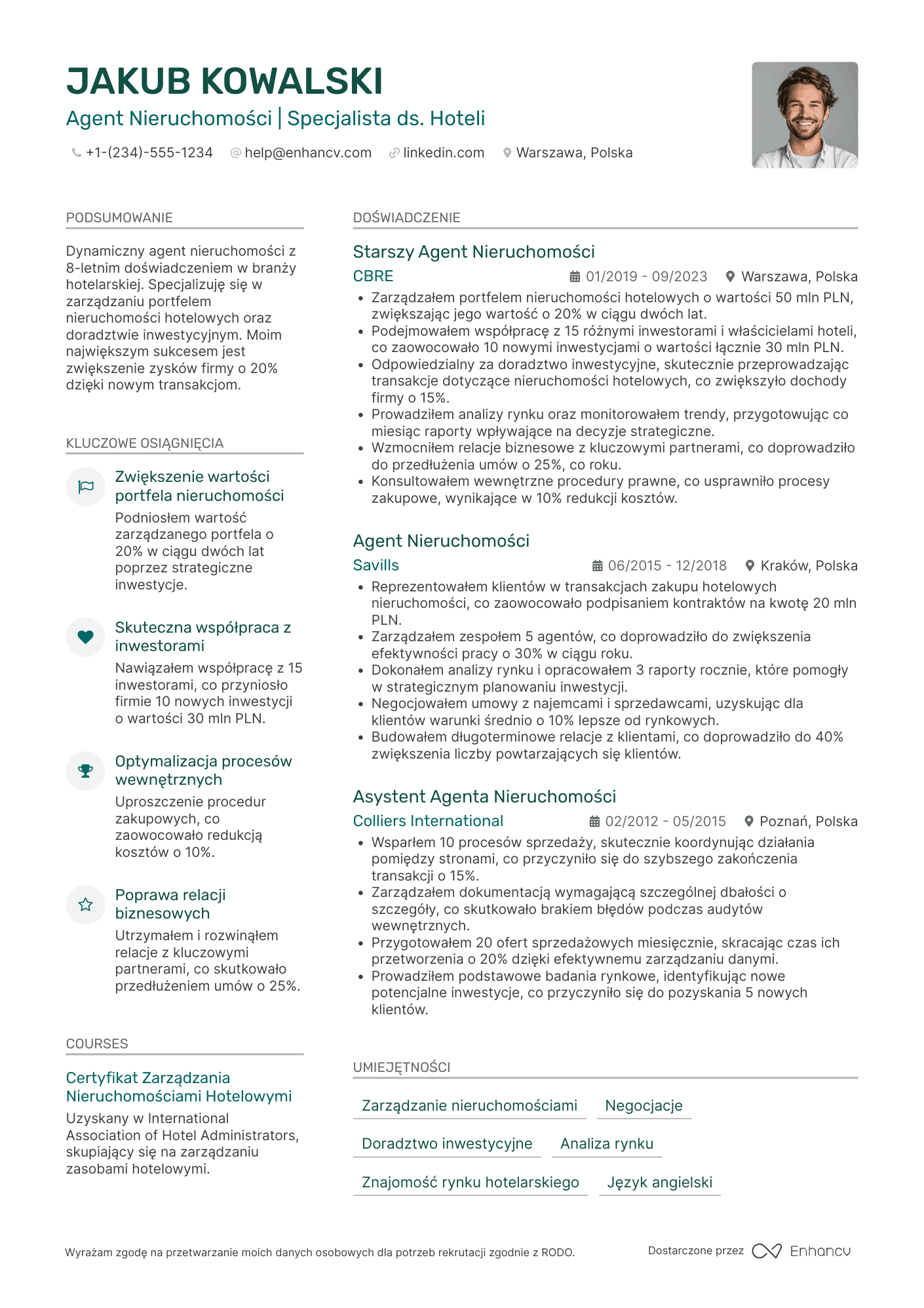 CV dla Agent Nieruchomości dla Hoteli